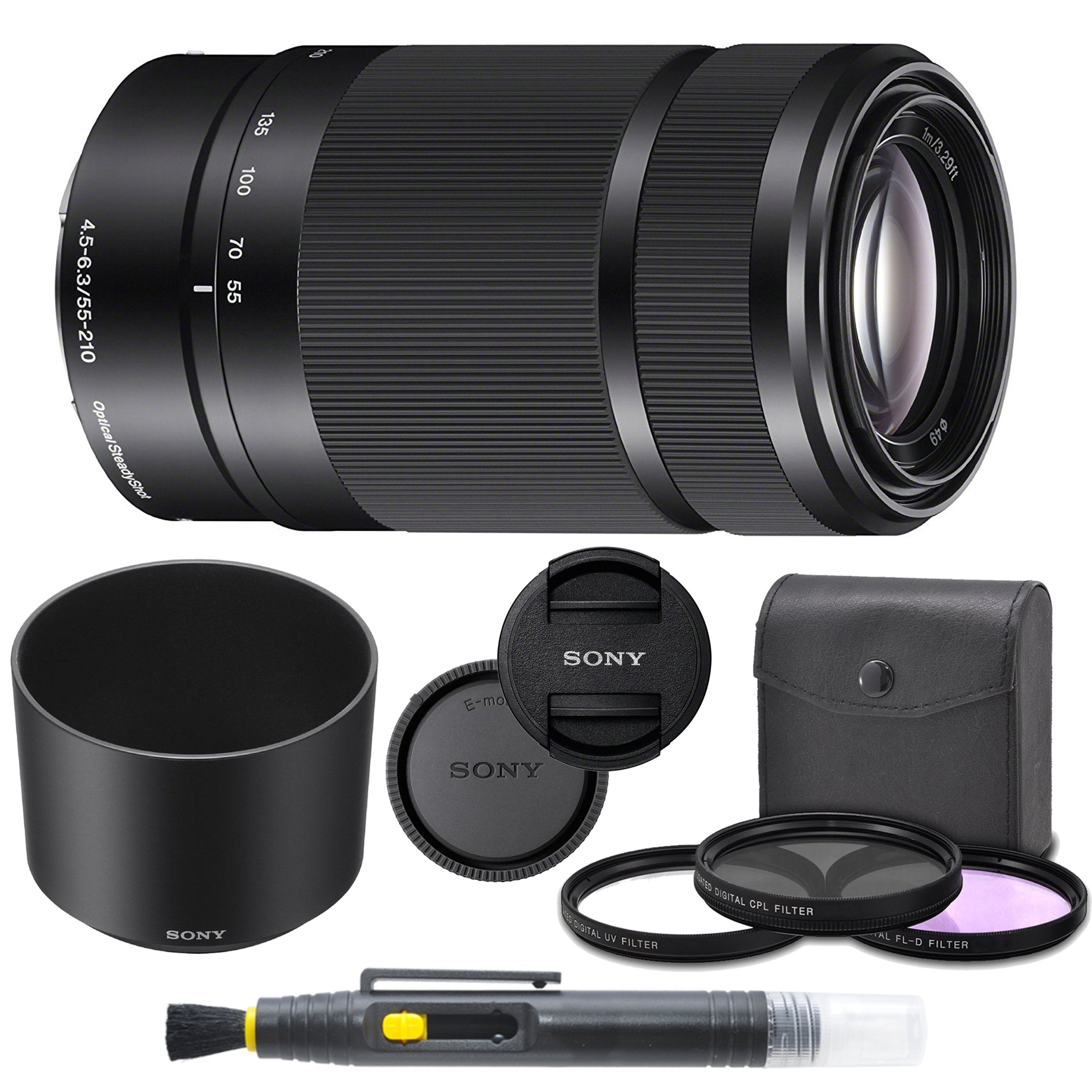 Sony E 55210mm f/4.56.3 OSS Lens (Black) for Sony EMount Cameras Bundle. Includes: Filter Kit, Cleaning Pen, Front and Rear L