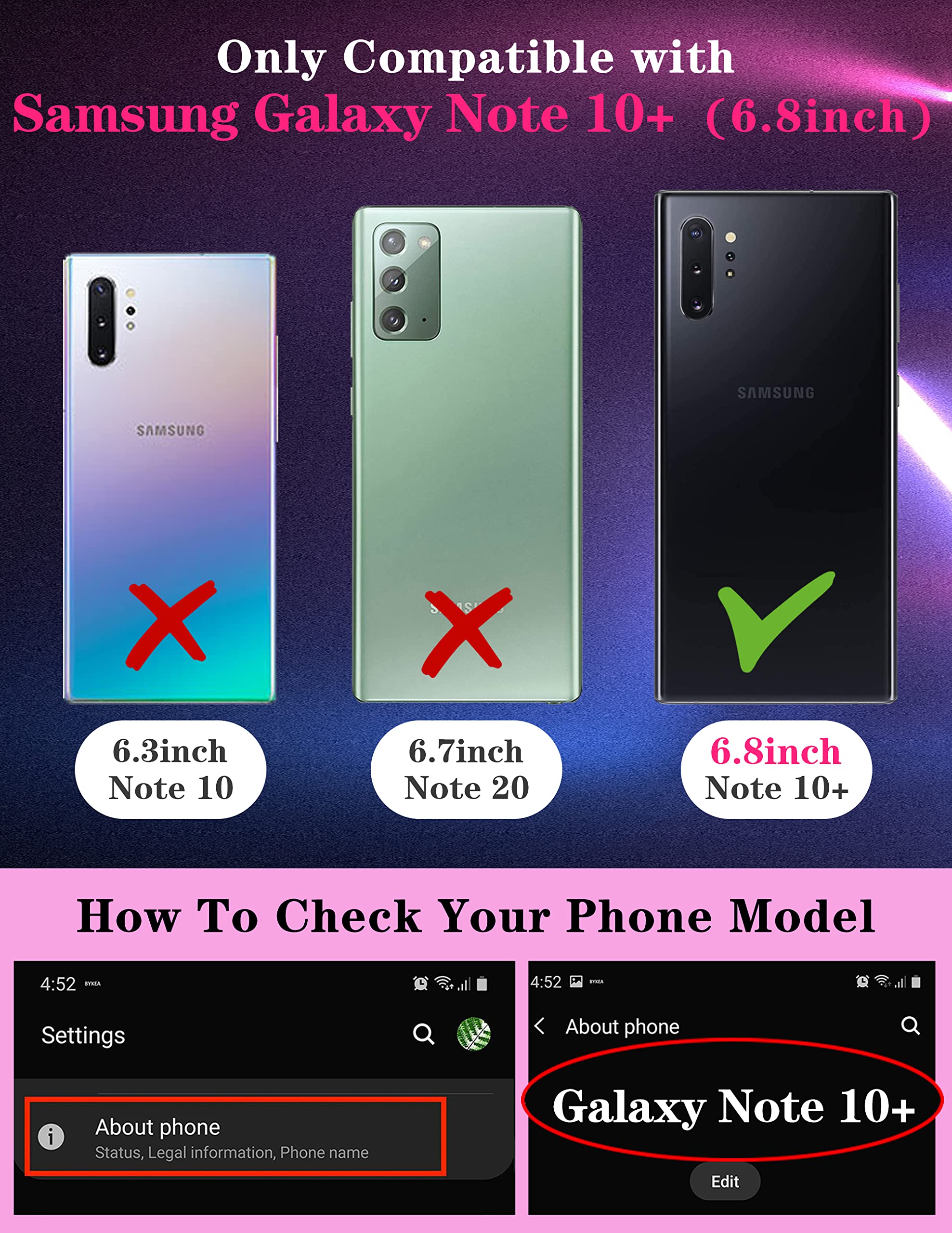 Goocrux (2In1 For Samsung Galaxy Note 10 Plus Case Women Girls Cute Cartoon Phone Cover With Slide Camera Cover+Ring Holder Gree