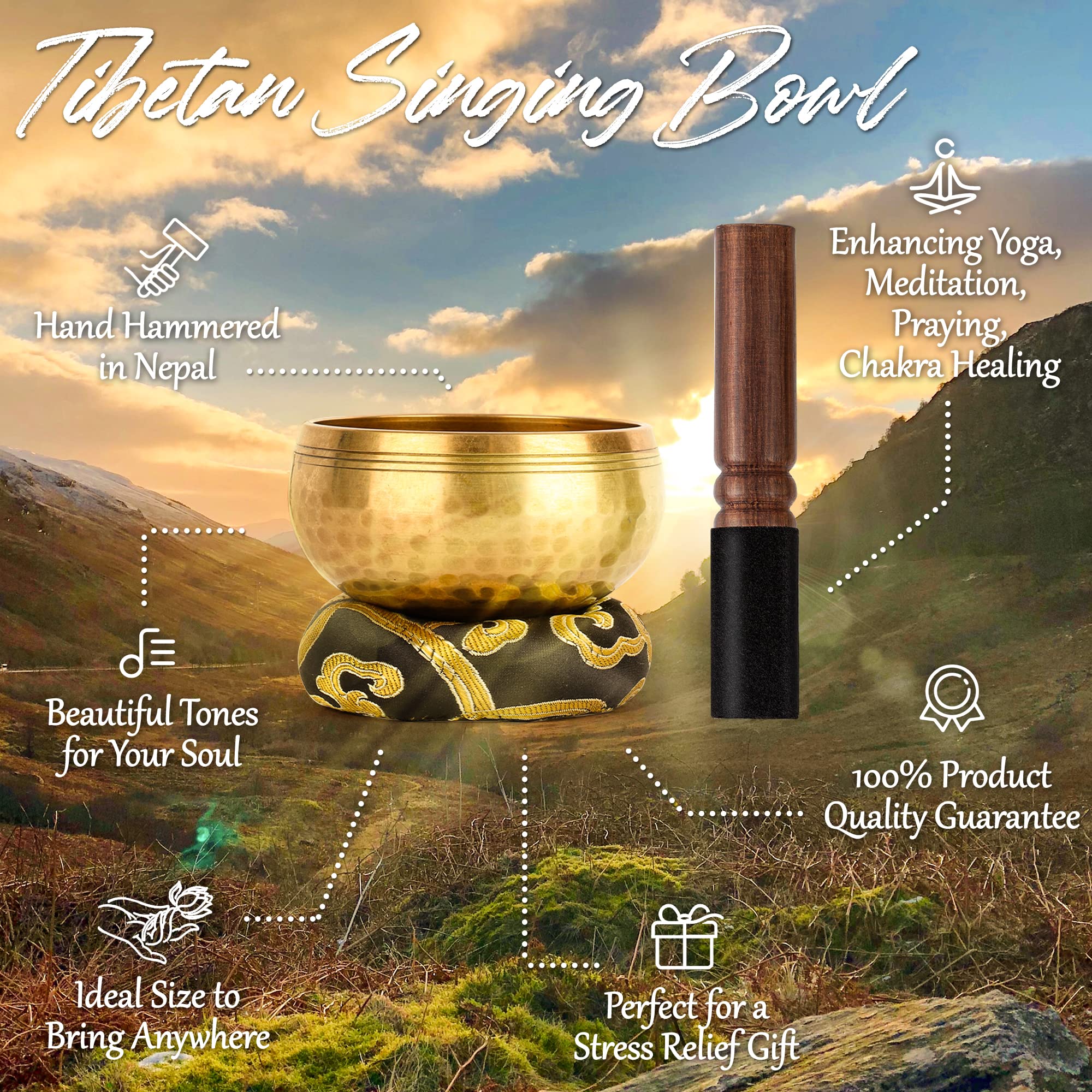 Relaehih Tibetan Singing Bowls Set-100% Hand-Hammered In Nepal Sound Bowl For Meditation, Yoga, Chakra, Meditation Accessories,