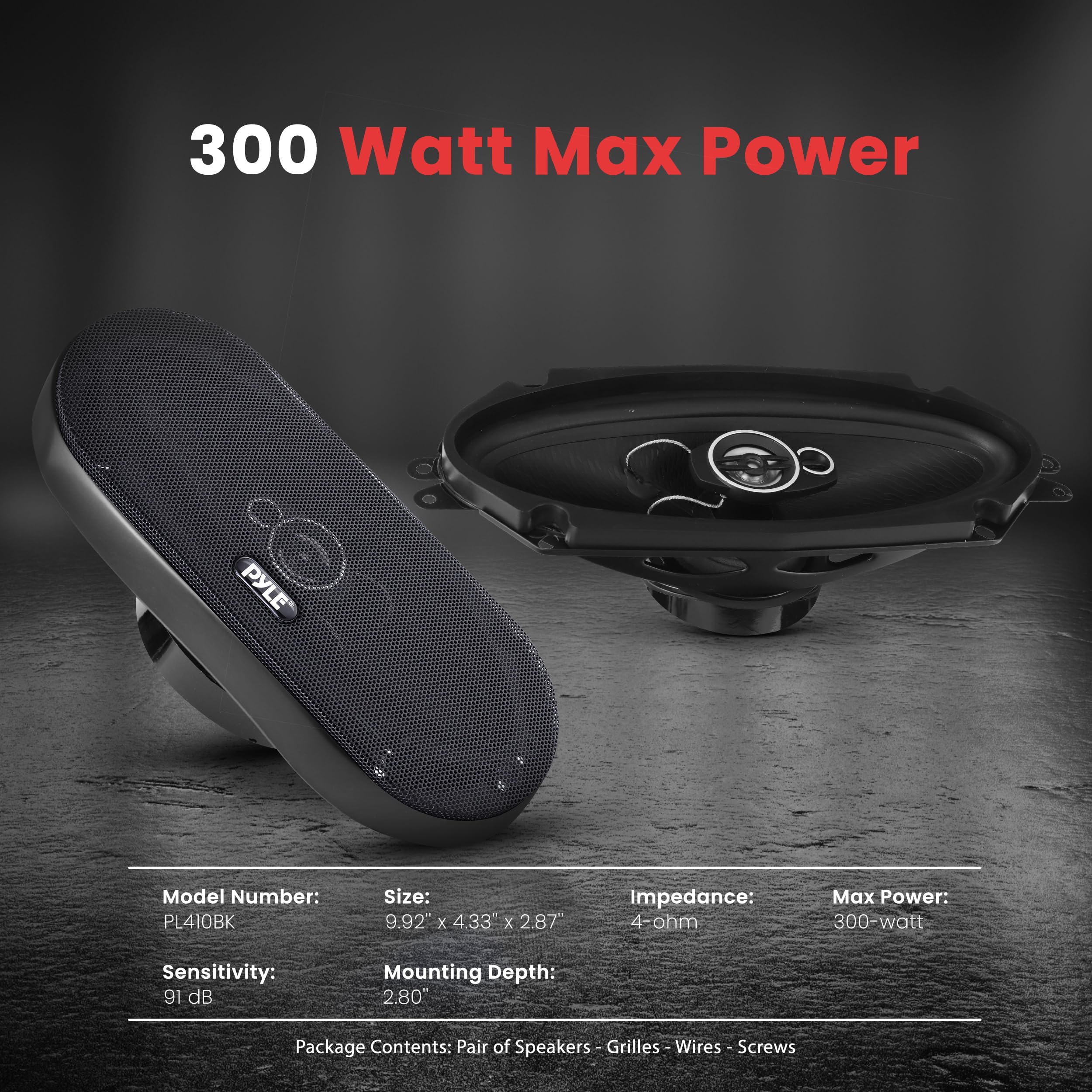 Pyle 3 Way Universal Car Stereo Speakers   300W 4'' X 10'' Triaxial Loud Pro Audio Car Speaker Universal Oem Quick Replacement C