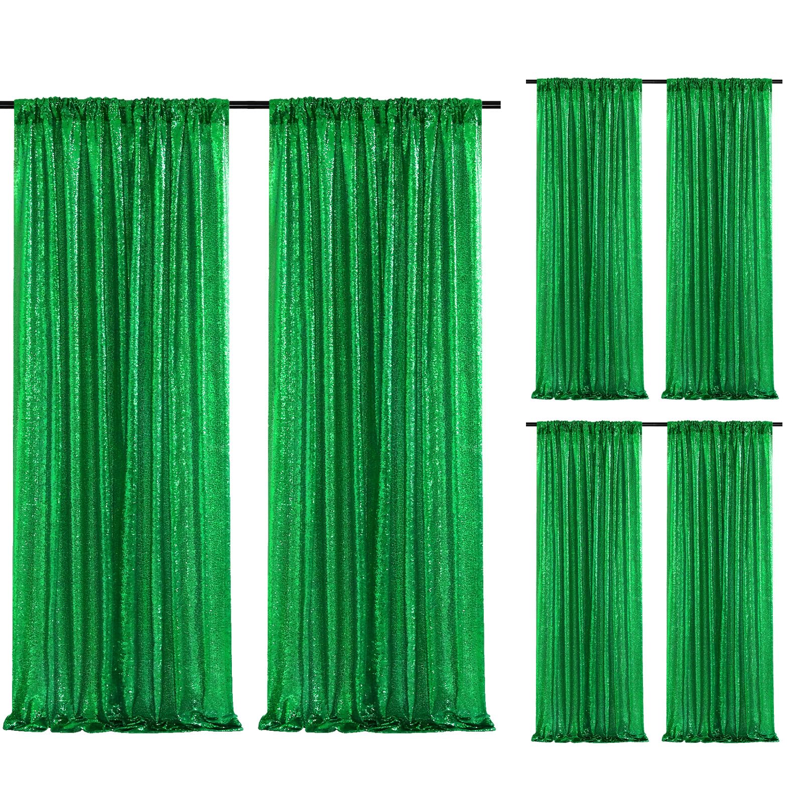 Green Sequin Backdrop Curtains 6 Pieces 2Ftx8Ft Glitter Backdrop Christmas Decoration Sparkly Party Cake Table Backdrop Drapes