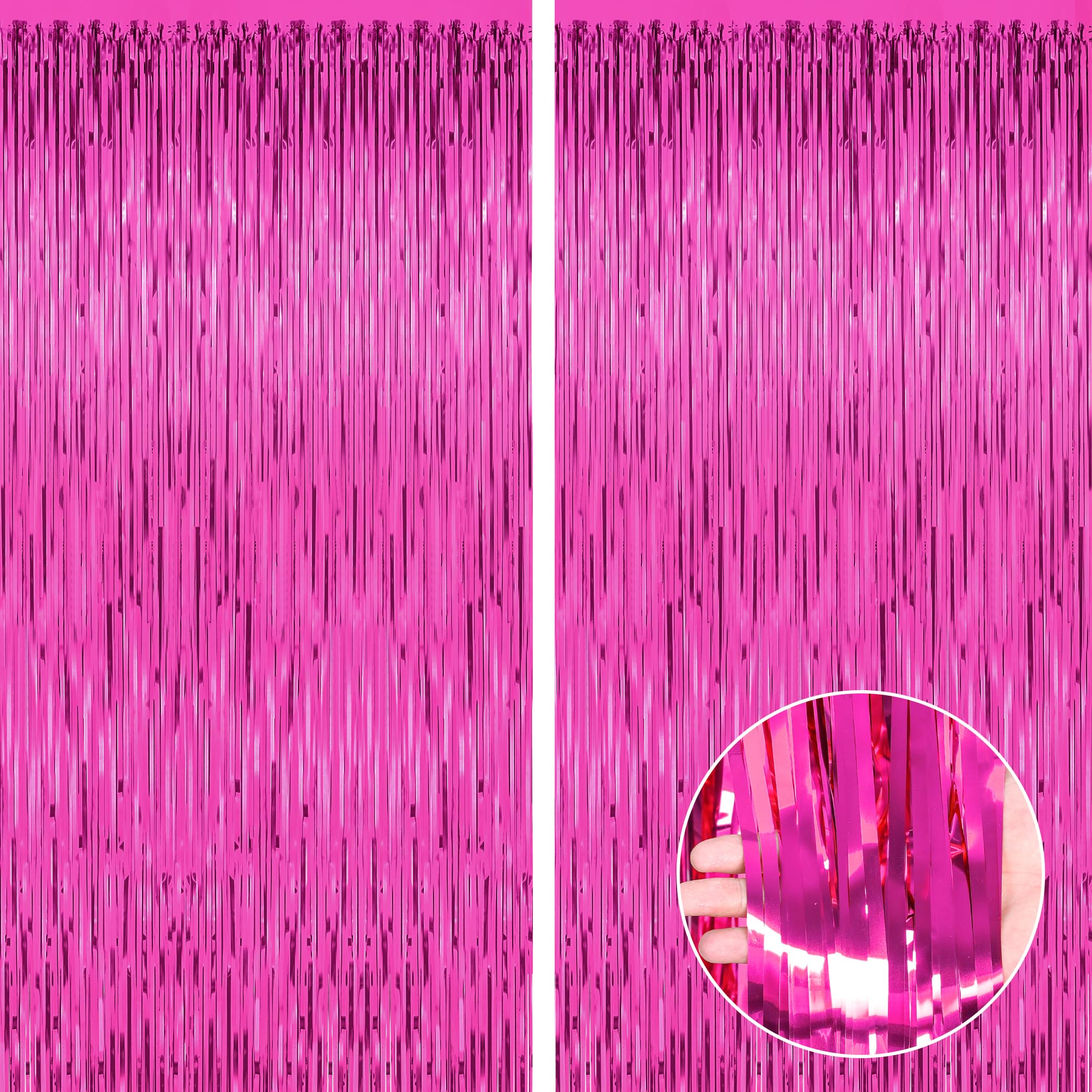 2 Pack Valentines Party Decorations, 3.28 Ft X 7.05 Ft Hot Pink Backdrop, Metallic Valentines Photo Backdrop Foil Curtains Tinse