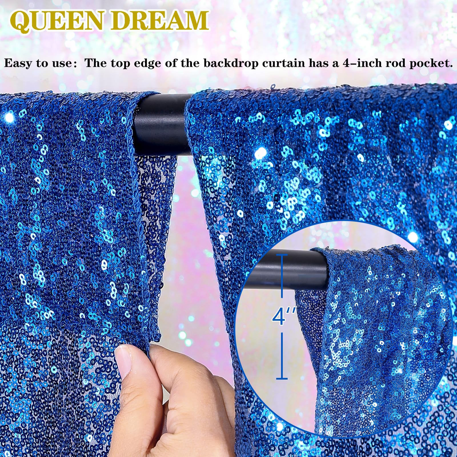 4 Pack Royal Blue Curtains 2Ftx8Ft Sequin Backdrop Drapes For Birthday Wedding Party Photo Backdrop Decorations