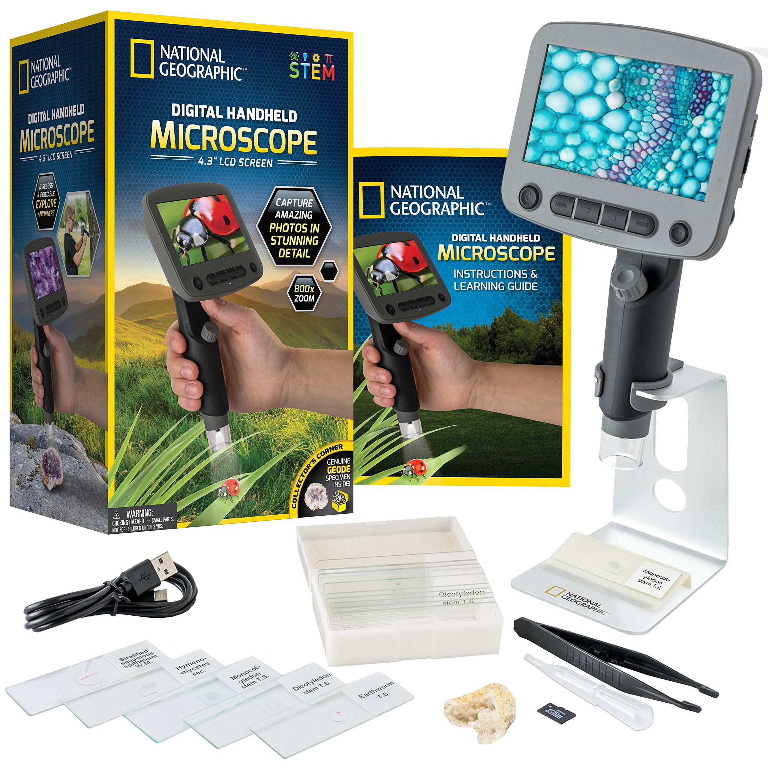 National Geographic Digital Microscope For Kids   40 Piece Handheld Microscope, Lightweight, Portable, Capture 1080P Photos & Video On Micro Sd Card, Tilting 4.3 Inch Lcd Screen, 800X Magnification