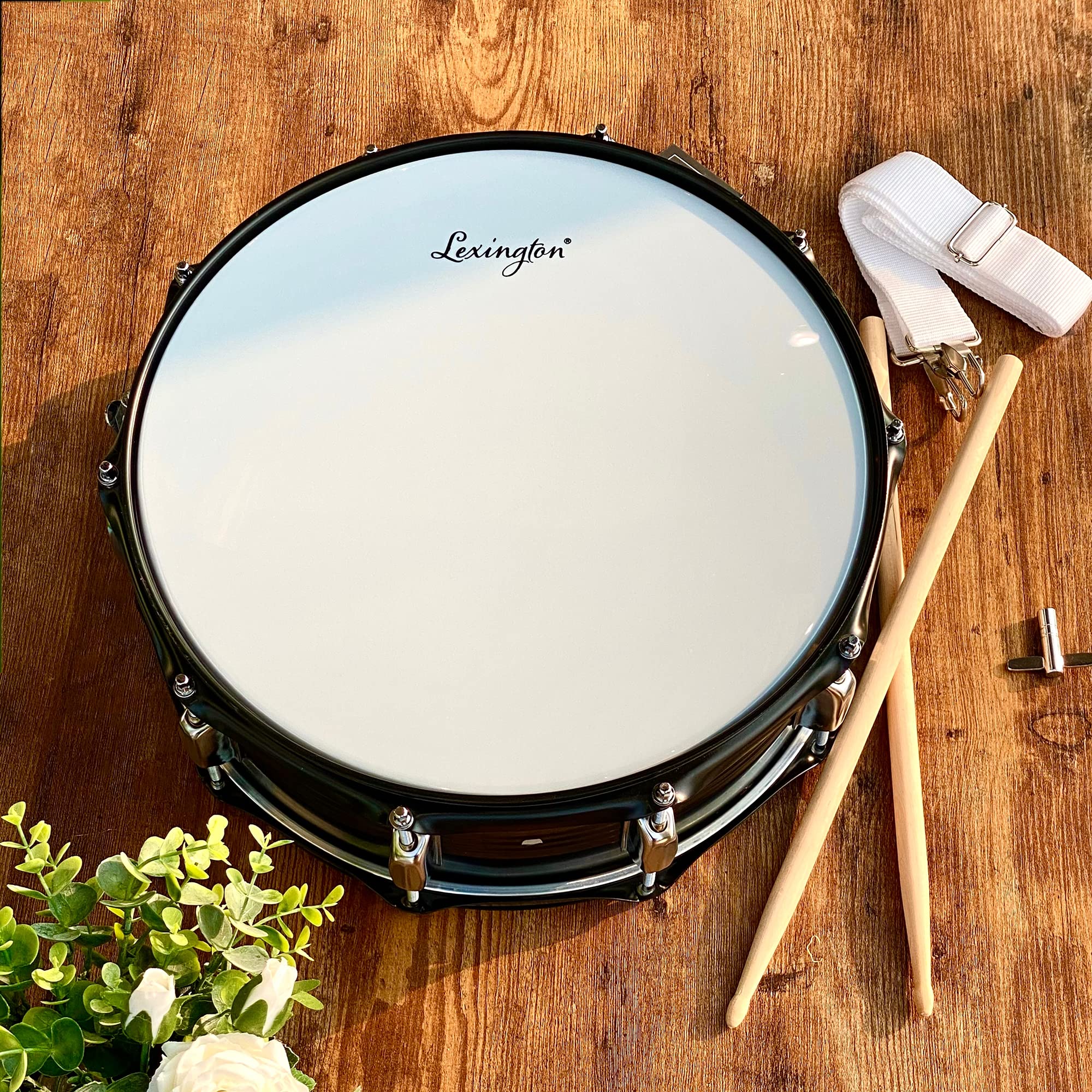 Lexington Sd403S Snare Drum Set Student Steel Shell 14 X 5.5 Inches With 10 Lugs, Includes Drum Key, Drumsticks And Strap, Black