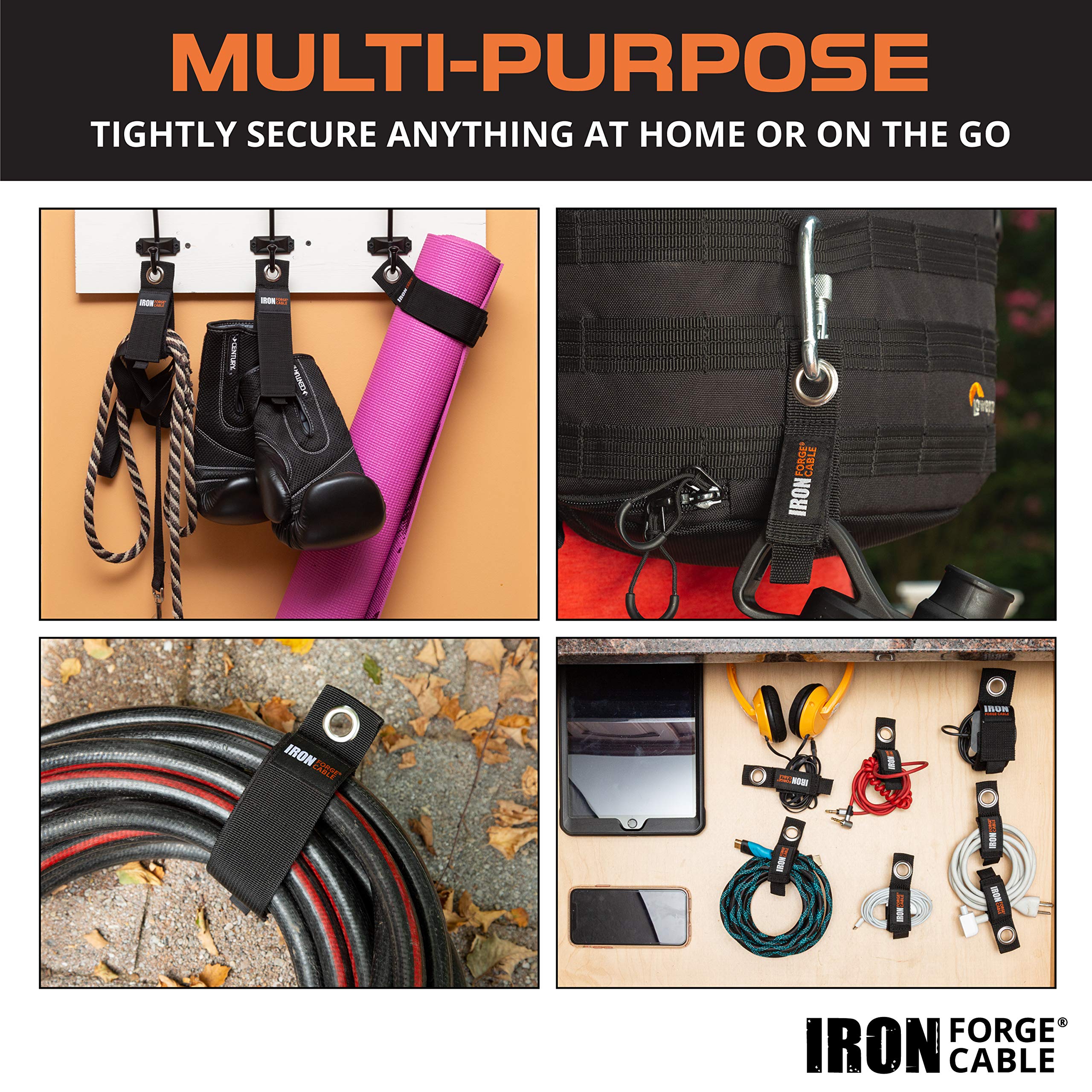 Iron Forge Cable Extension Cord Wrap Organizer, 12 Piece Multi Pack Of Storage Straps   3 Small, 3 Medium, 3 Large, And 3 Xl Hoo