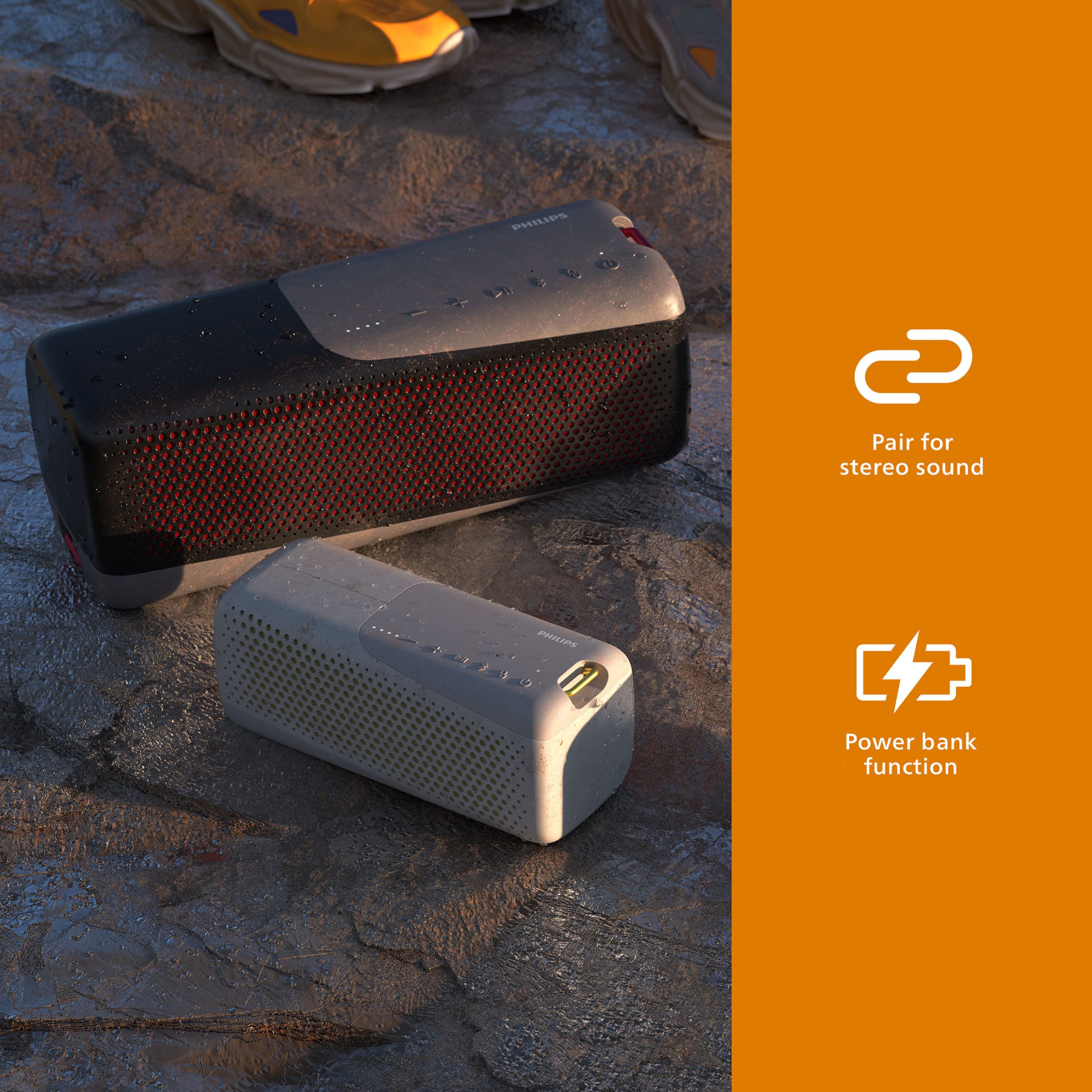 Philips S7807 Wireless Bluetooth Speaker, 7000 Series   40W Output, Ip67 Waterproof, 24 Hour Playtime, Portable With Built In Mi