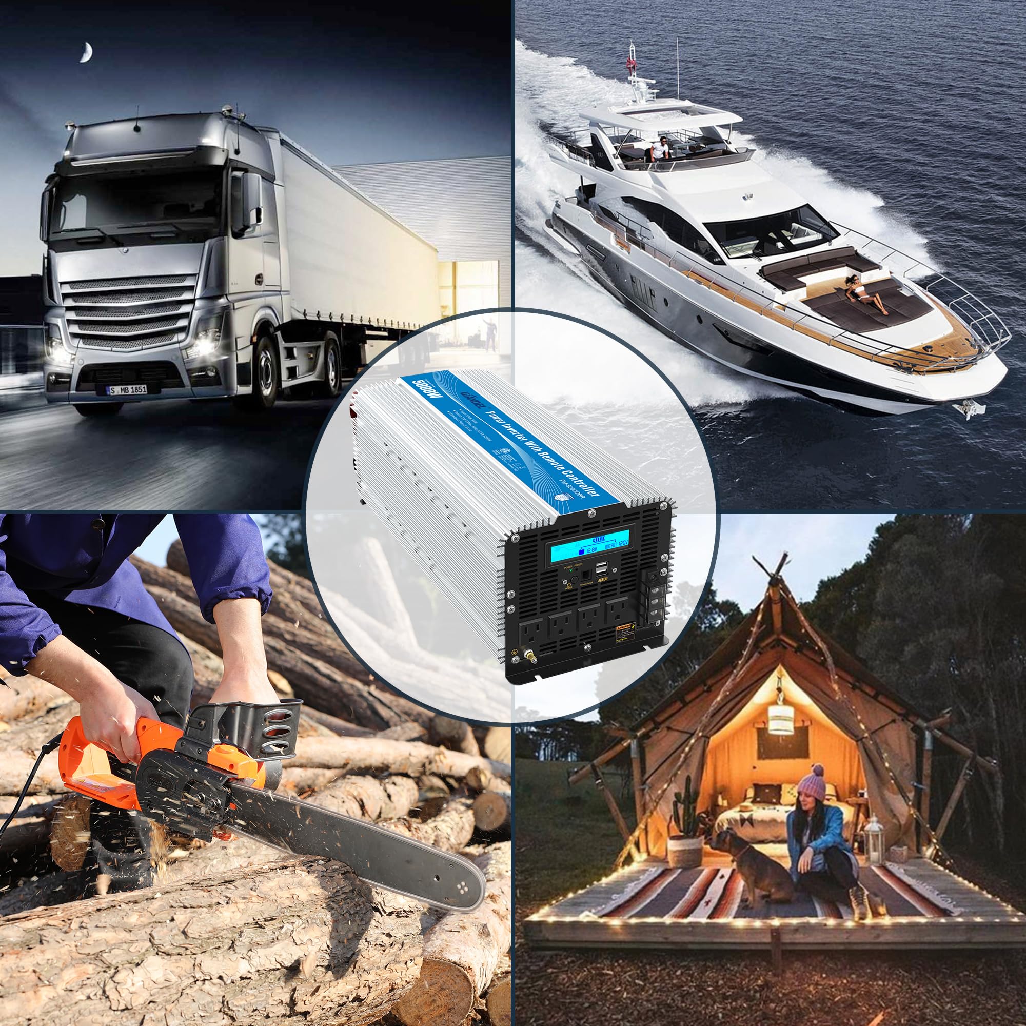 5000Watt Power Inverter Etl Ul458 Listed Inverter 5000 W Converts 12V To 120 Vac With 40 Amps Hardwire Terminal And 4 Ac Sockets