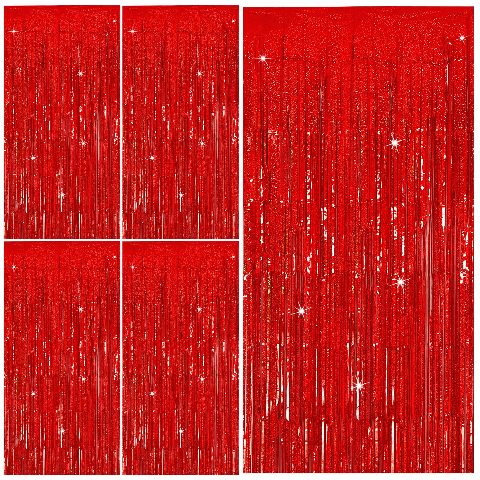 Tinsel Curtain Party Backdrop Red Birthday Party Decorations 5 Packs Glitter Foil Fringe Curtain Party Decor Streamers Photo Boo