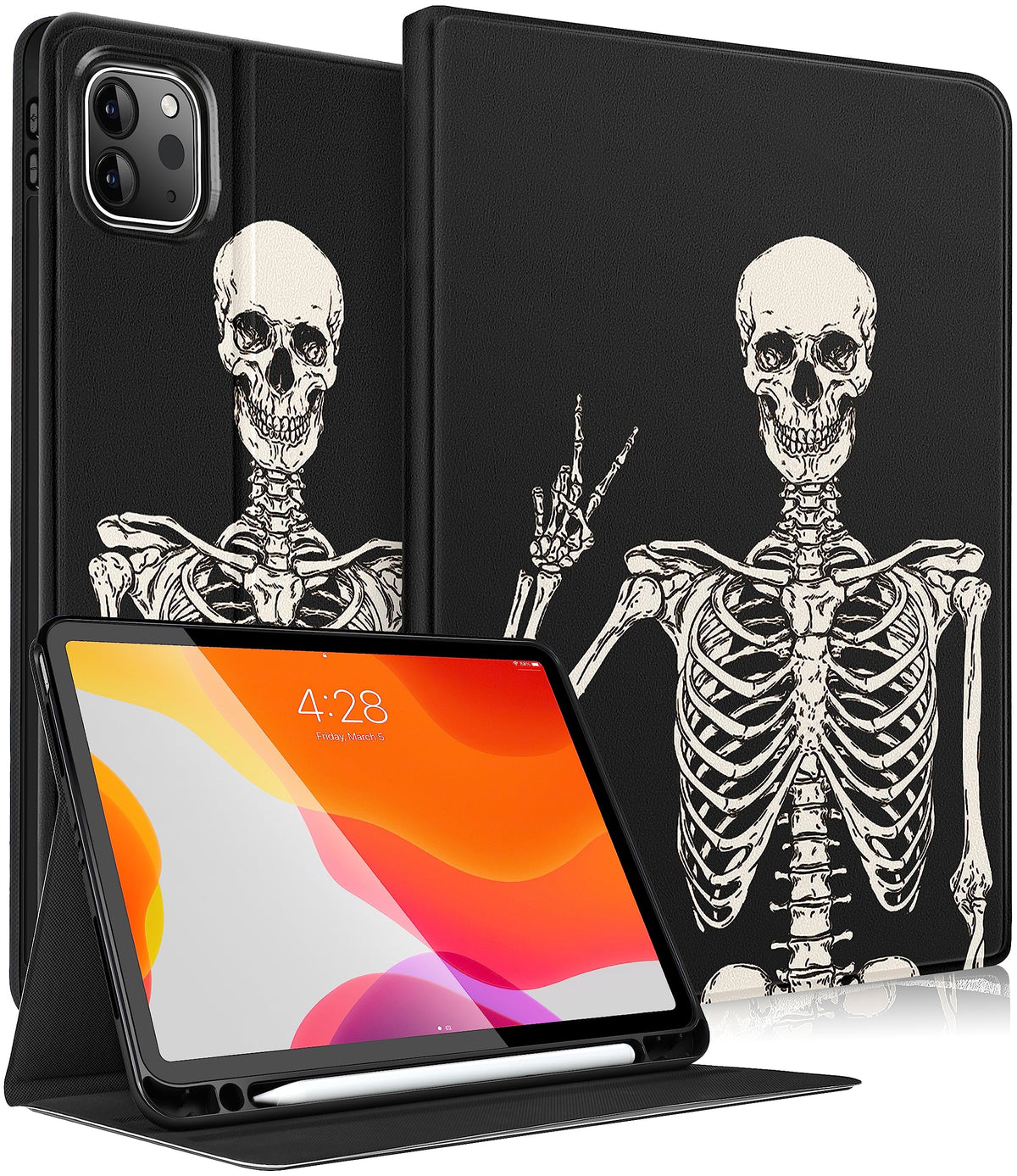 Uppuppy For Ipad Air 11 Inch Case, Air 5Th/4Th Generation 10.9, Pro 11'' Case Cute Kids Women Girls Folio Skeleton With Apple Pe