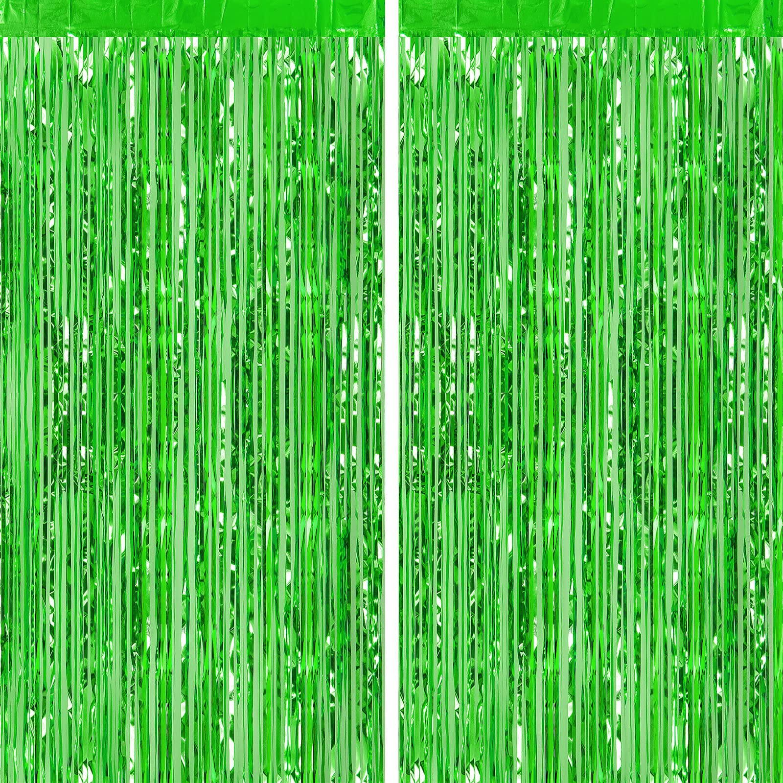 Chrorine 2Pcs 3Ft X 8.3Ft Green Tinsel Foil Fringe Curtains Streamers Backdrop For Green Birthday Jungle Safari Tropical Party C