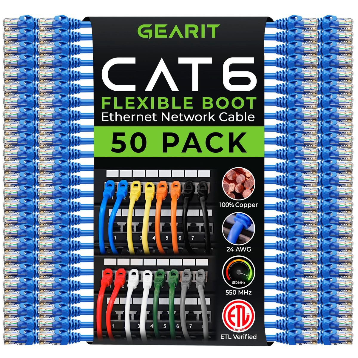 Gearit 50 Pack Cat6 Patch Cable 0.5 Foot / 6 Inches Cat 6 Ethernet Cable Snagless Flexible Soft Tab   Preimum Series   Blue
