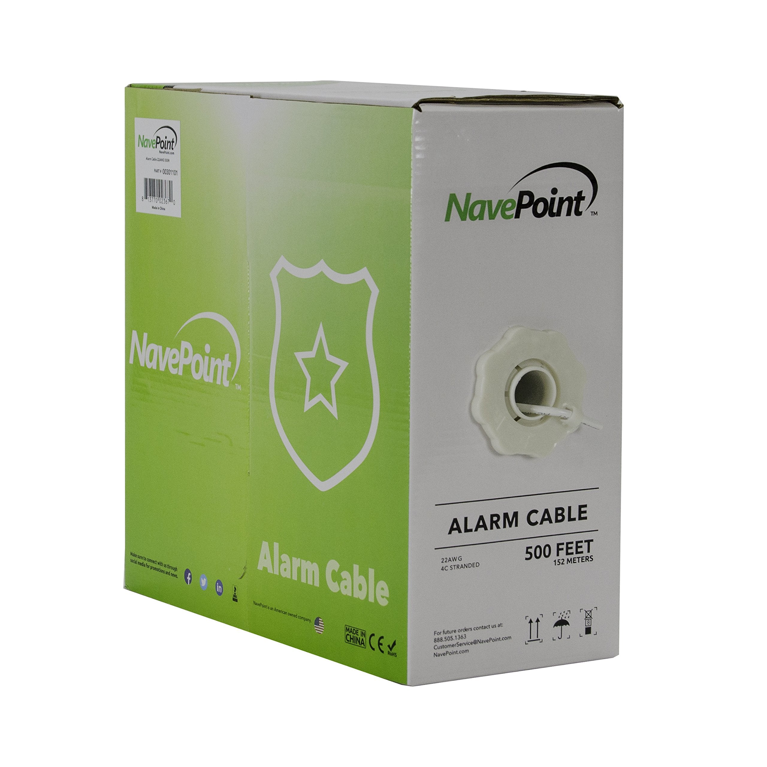 Navepoint Security Burglar Alarm Cable 22/4 22Awg Unshielded 500Ft White