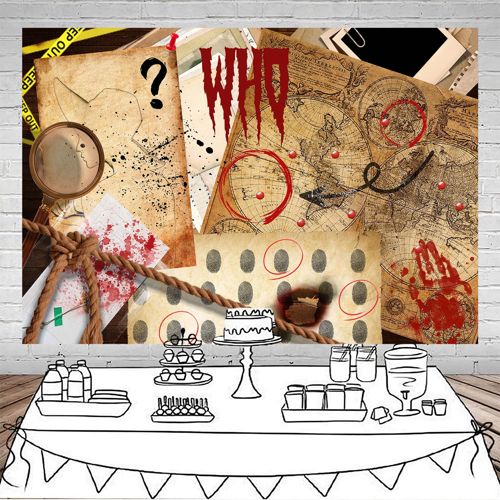 Yieldeer Spy Detective Backdrop 7X5Ft Murder Crime Scene Photo Fingerprint Clues Evidence Top Secret Mission Mystery Party Decor