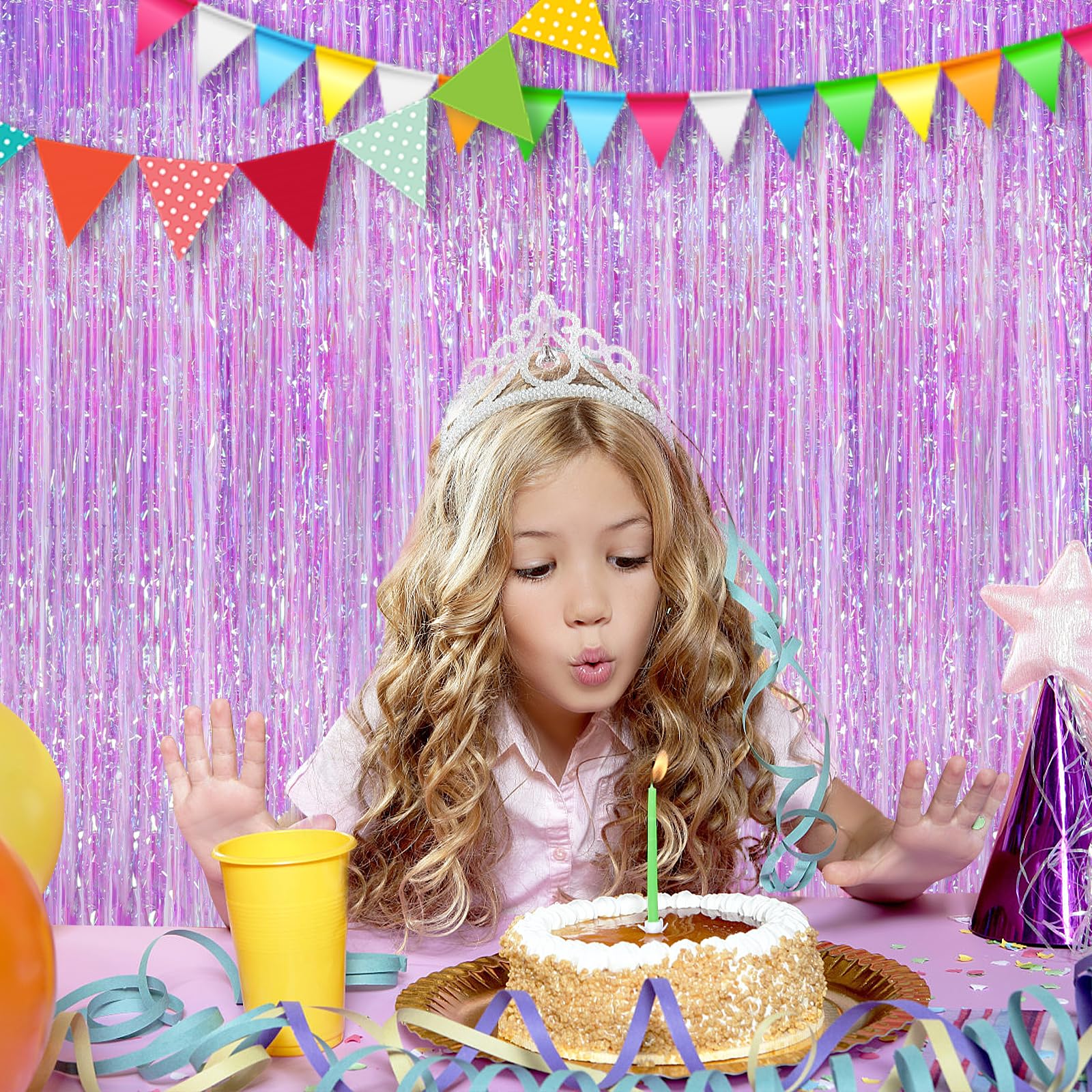 2Pack 3.3X8.3Ft Iridescent Purple Streamers Foil Fringe Curtains Neno Purple Tinsel Door Curtains Photo Booth Backdrop For Weddi