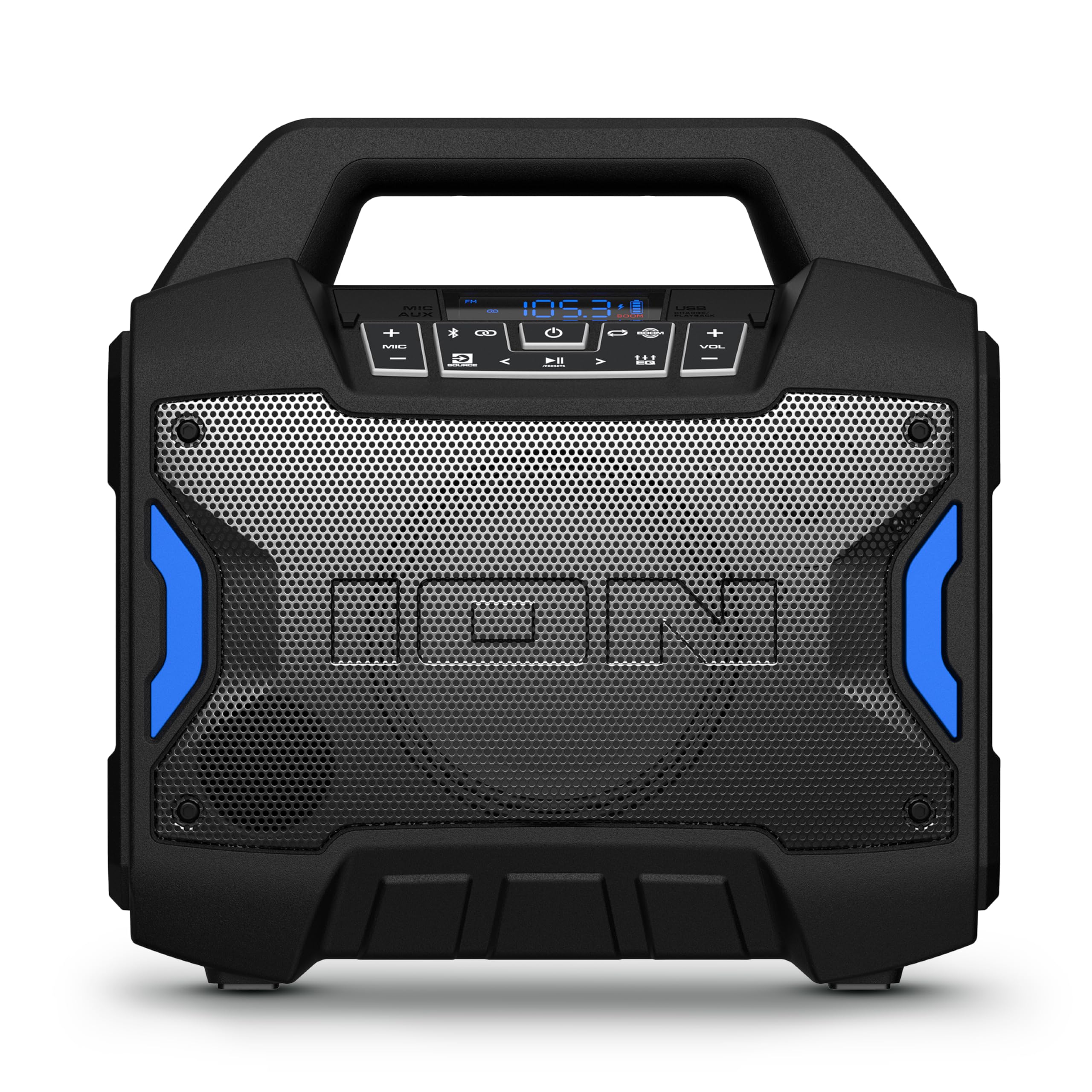 ION Tailgater Boom - Outdoor Portable Bluetooth Speaker with Mic in, FM Radio, USB Port, Battery, IPX5 Water-Resistant, Wireless