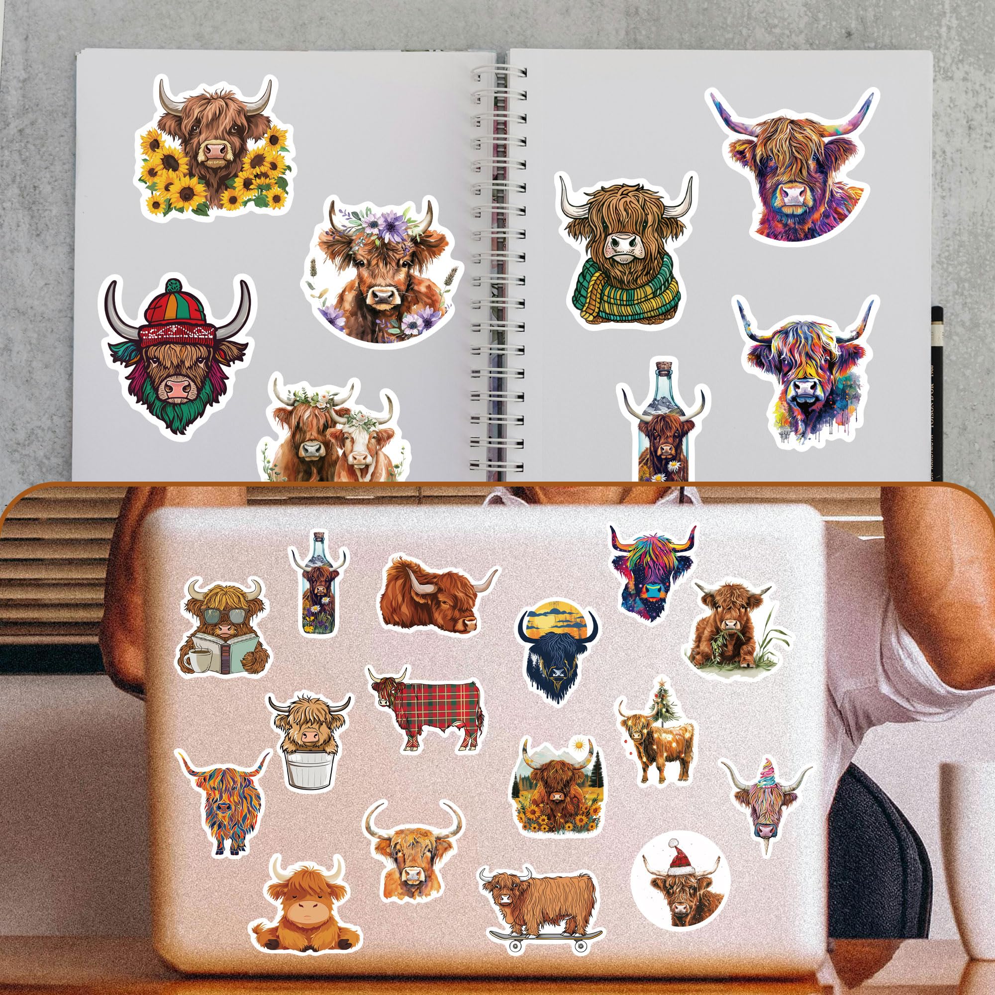 96 Pcs Highland Cow Stickers,Cool Highland Cow Stickers For Boys Girls Teens,Unique Designed Cartoon Vinyl Waterproof Aesthetic Stickers For Water Bottles Laptop Computer Skateboard