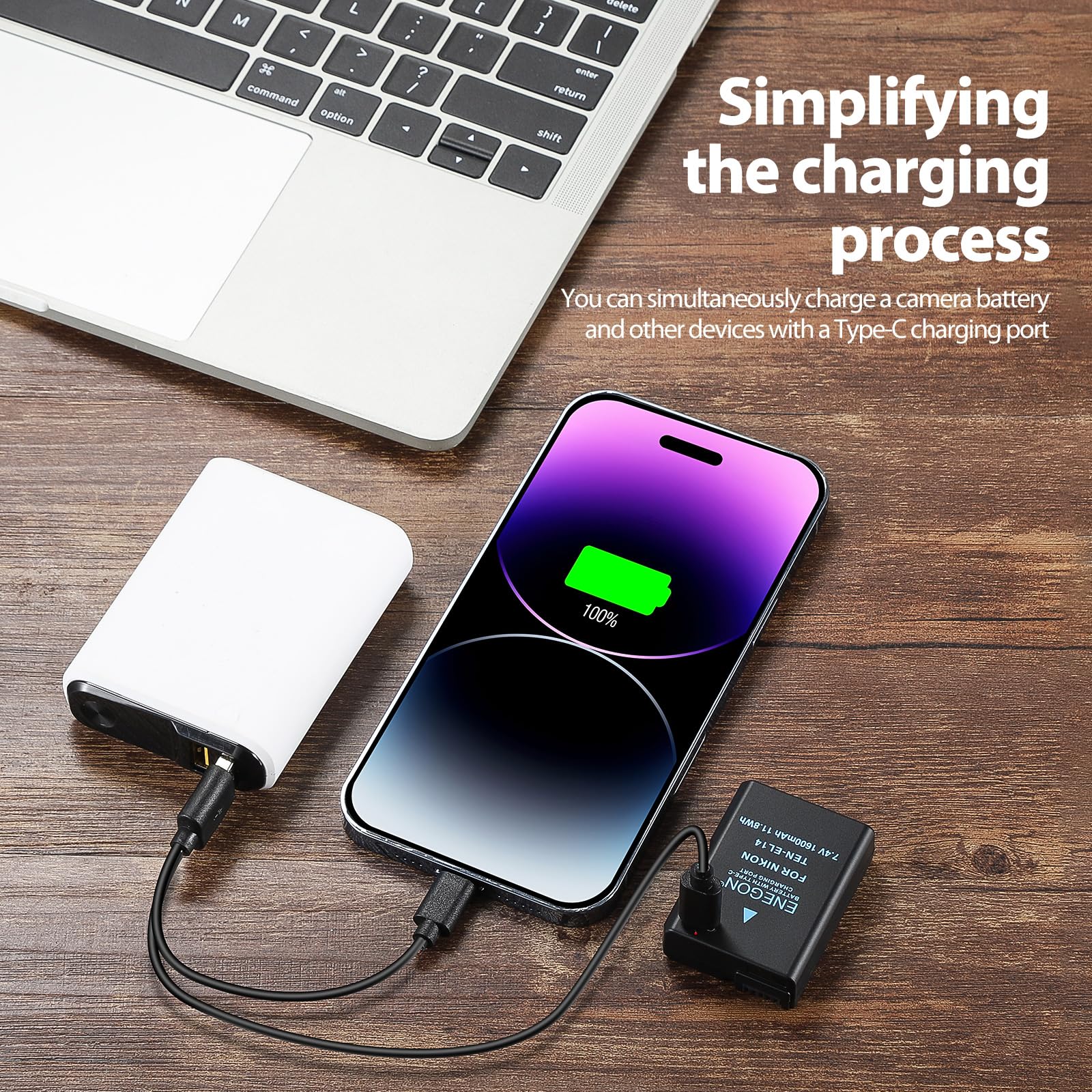 Enegon En El14 Usb C Direct Charging Replacement Batteries 1600Mah (2 Pack) With 2 In 1 Usb C Charging Cable For Nikon D5600, D5