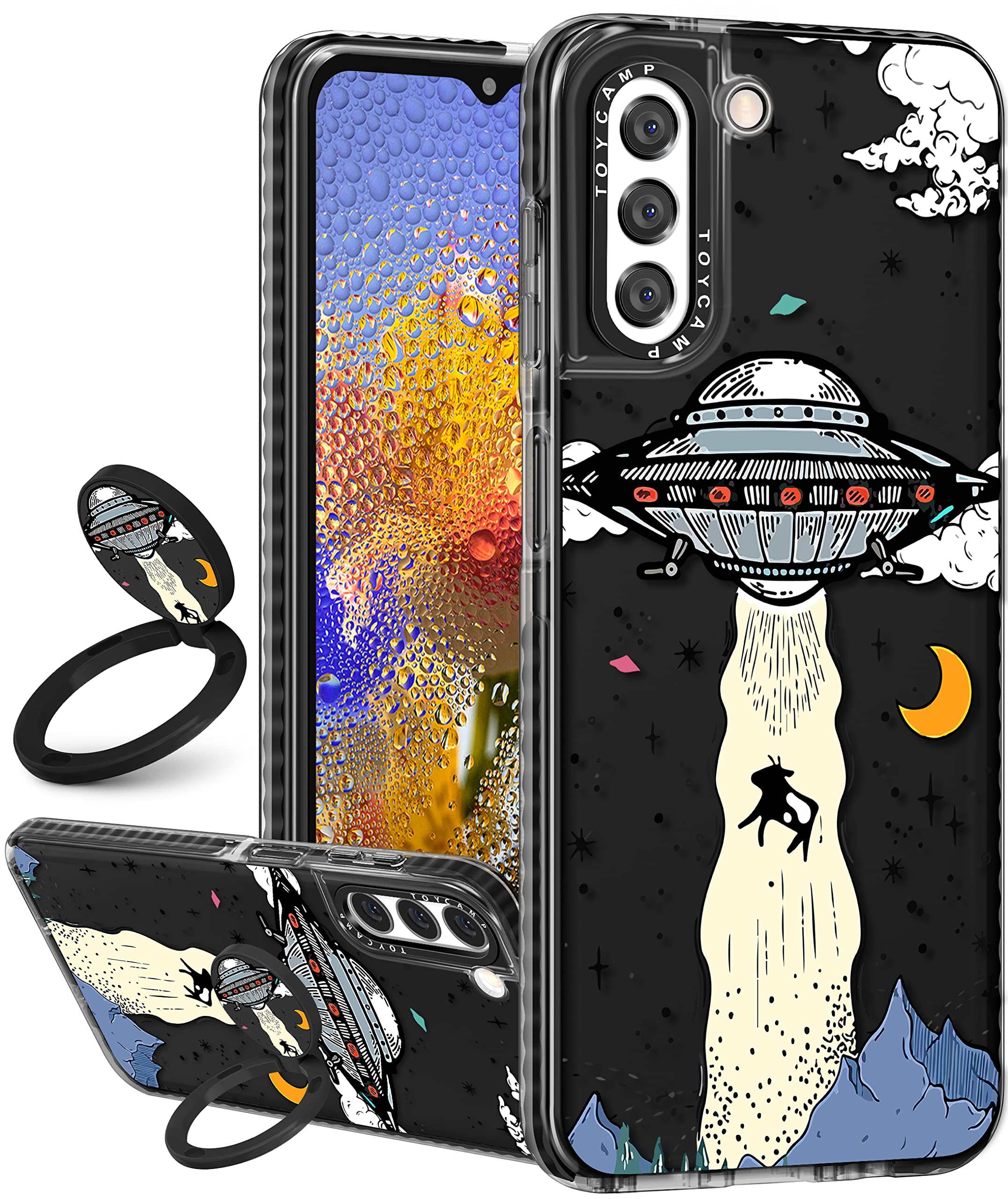 Toycamp For Samsung Galaxy S22 Case With Ring Kickstand, Ufo Cool Cartoon Design For Men Boys Girls Teens Cute Case (6.1 Inch),
