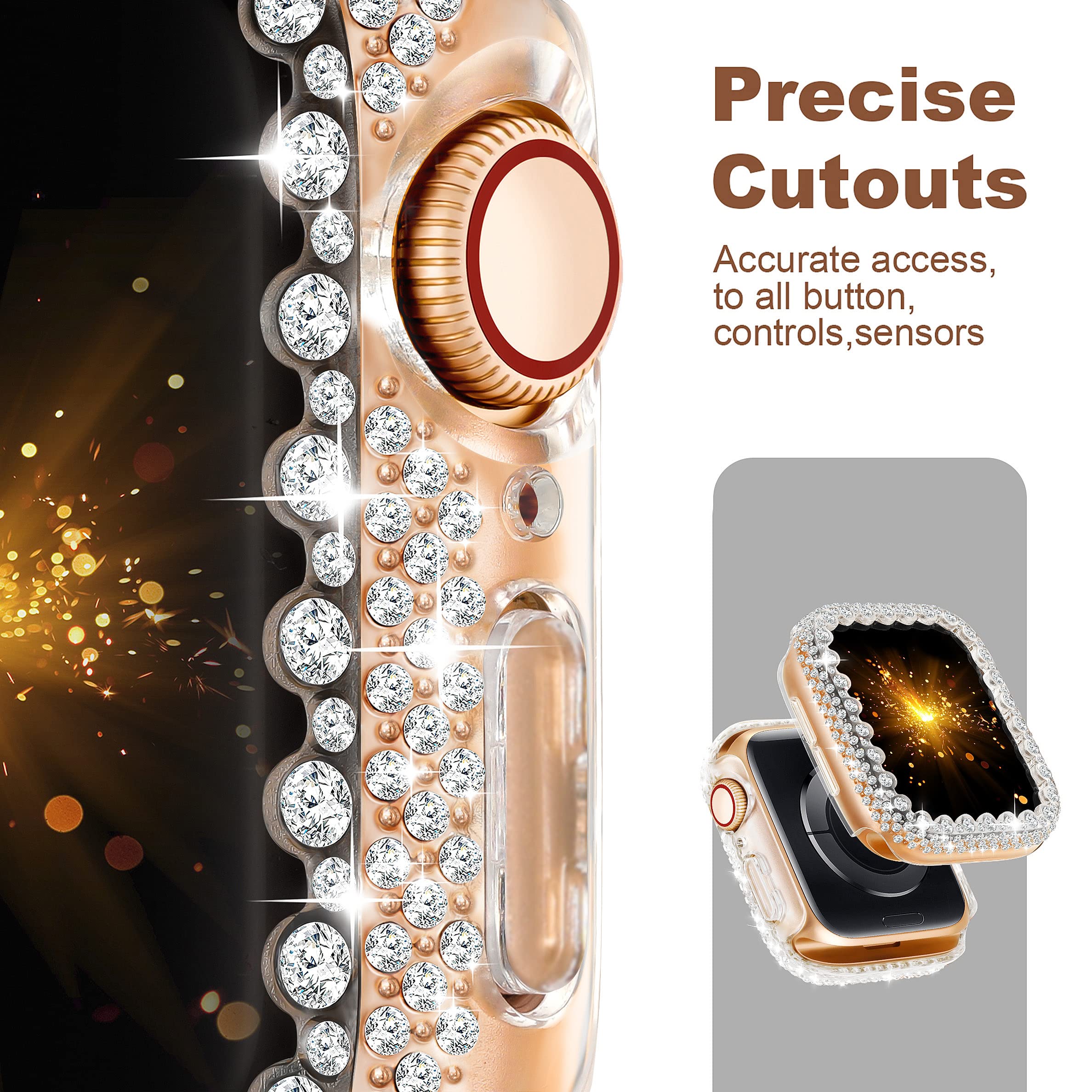 Bling Bumper Case Compatible With Apple Watch Series 9 8 7 41Mm, Diamond Protective Face Cover For Women, Hard Pc Frame Protecto