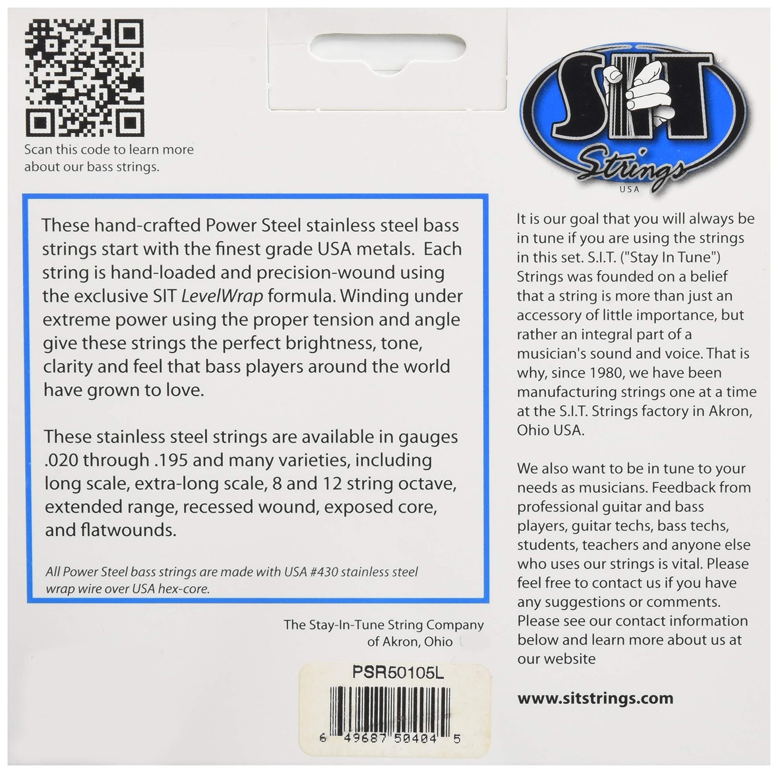 Sit Strings Psr50105L Stainless Steel Bass Guitar Strings, 4 String Medium