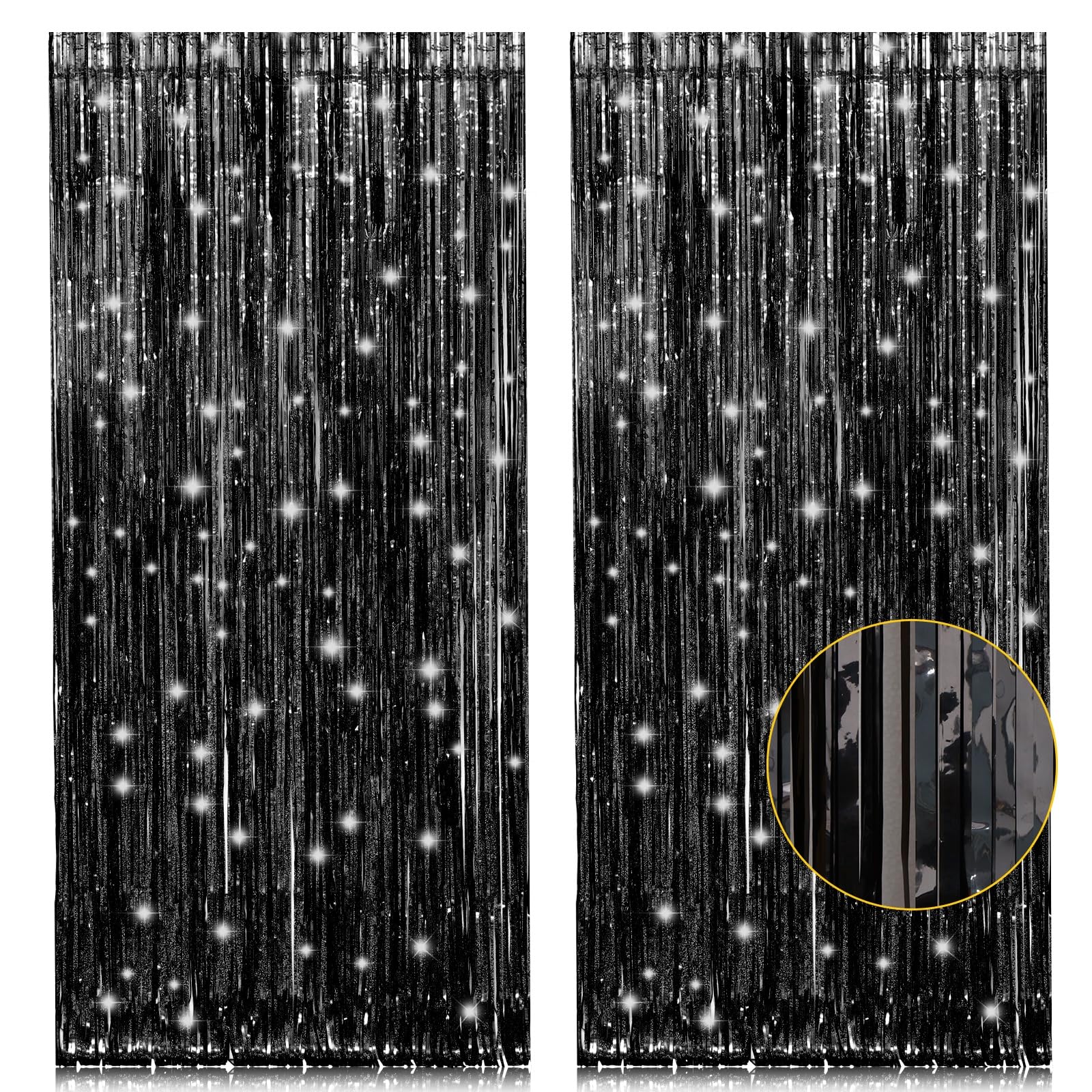 Pigetale 2 Pack Black And Orange Tinsel Foil Fringe Curtain, 3.2Ftx8.2Ft Halloween Backdrop Curtains Photo Booth Props Streamers