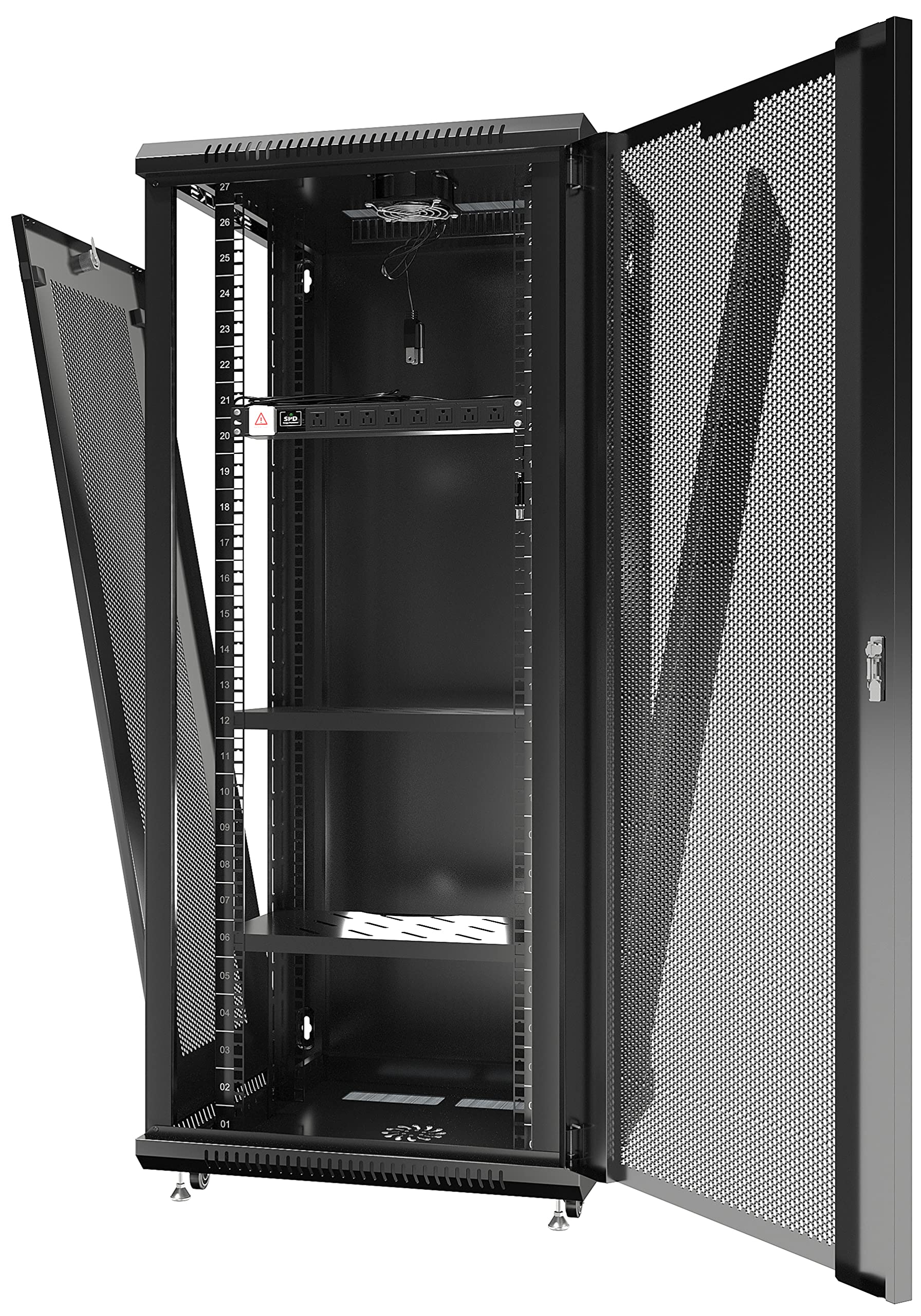 Sysracks   Server Rack   Wall Cabinet   27U Wall Mount Rack On Casters Enclosure With Fans   Audio Rack   Network Rack   24 Inch Depth Av Cabinet   Wheels   Pdu   Shelf   Locking Cabinet   Black