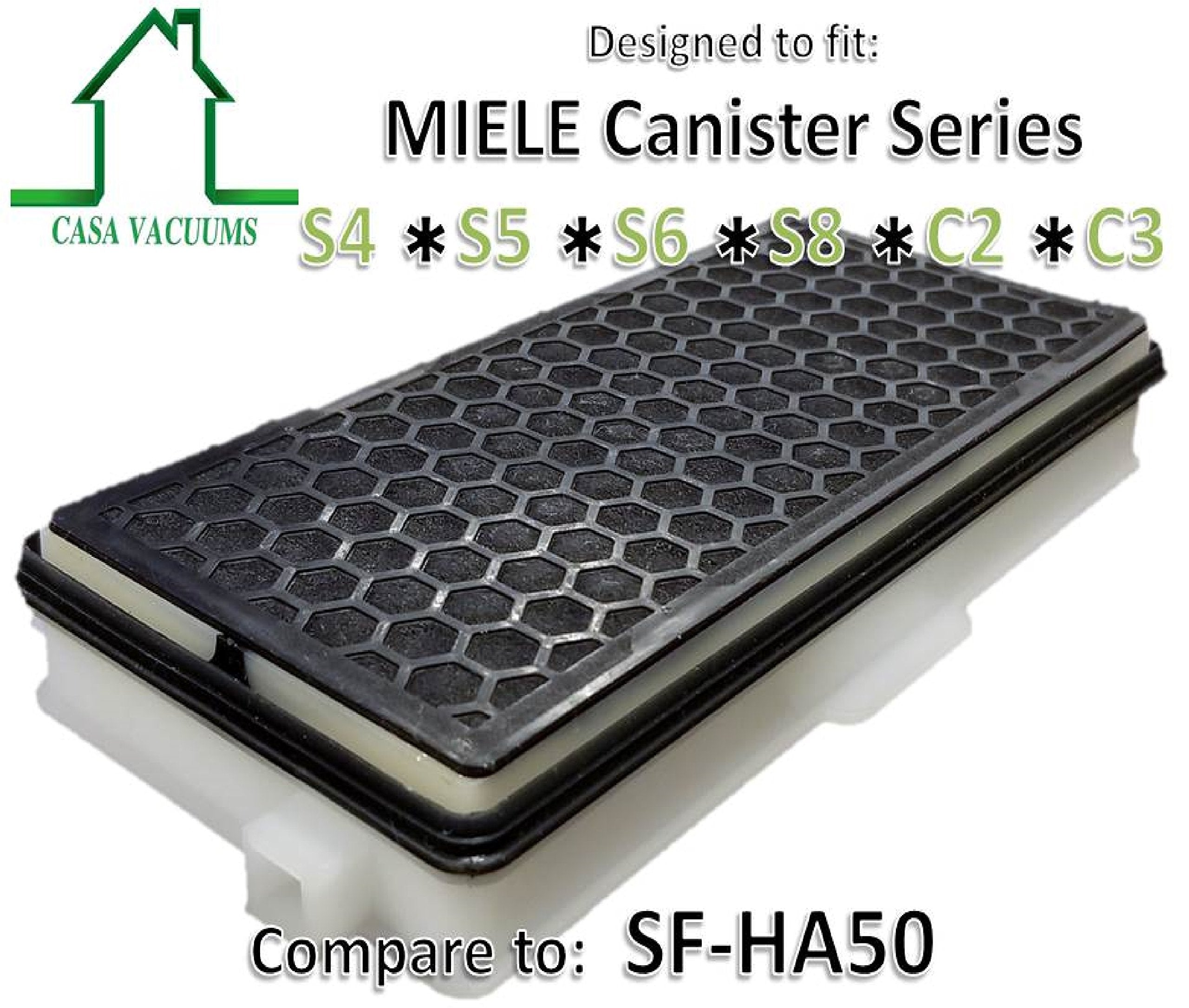 Casa Vacuums 2 Pk Miele Sf Ha50 Replacement Hepa Filters With Activated Carbon. Fits S4000, S5000, S6000, S8000, C2 And C3 Serie