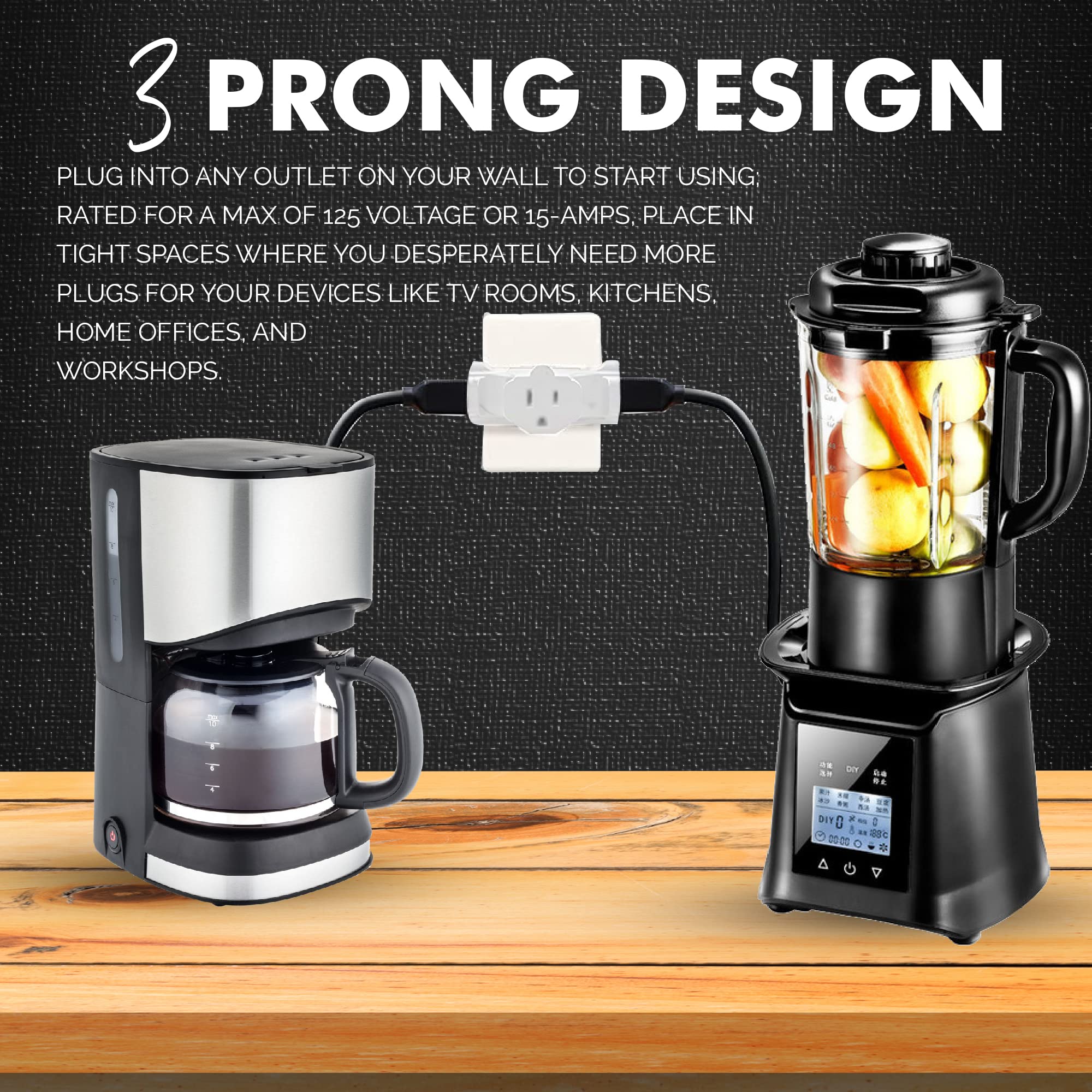 Suresave Plug Adapter And Outlet Splitter | Heavy Duty 3 Outlet Grounding Adapter 15 Amp Household Plug | 3 Prong Grounded Multi