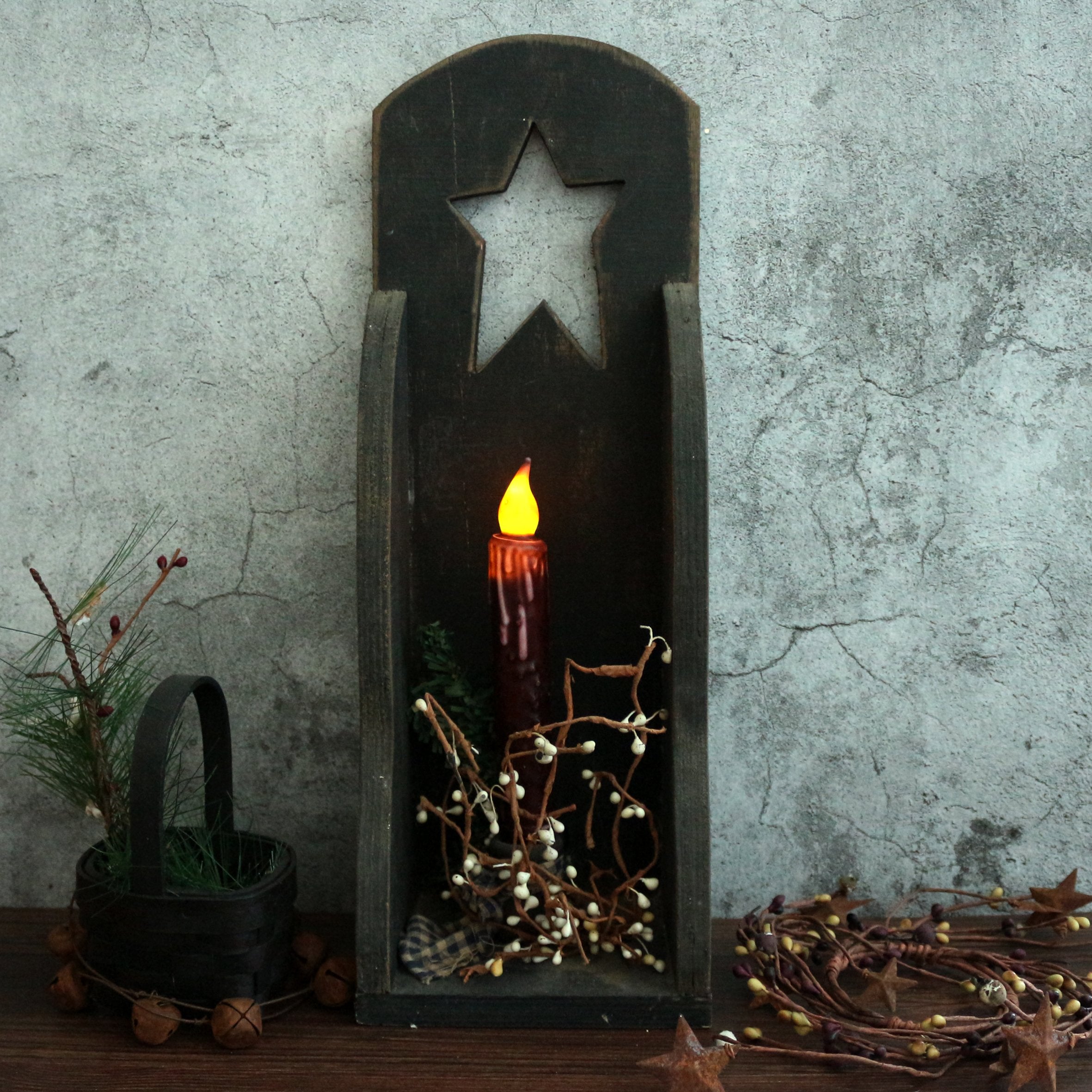 Cvhomedeco. Real Wax Hand Dipped Battery Operated Led Timer Taper Candles Rustic Primitive Flameless Lights D?Or, 6 3/4 Inch, Bu