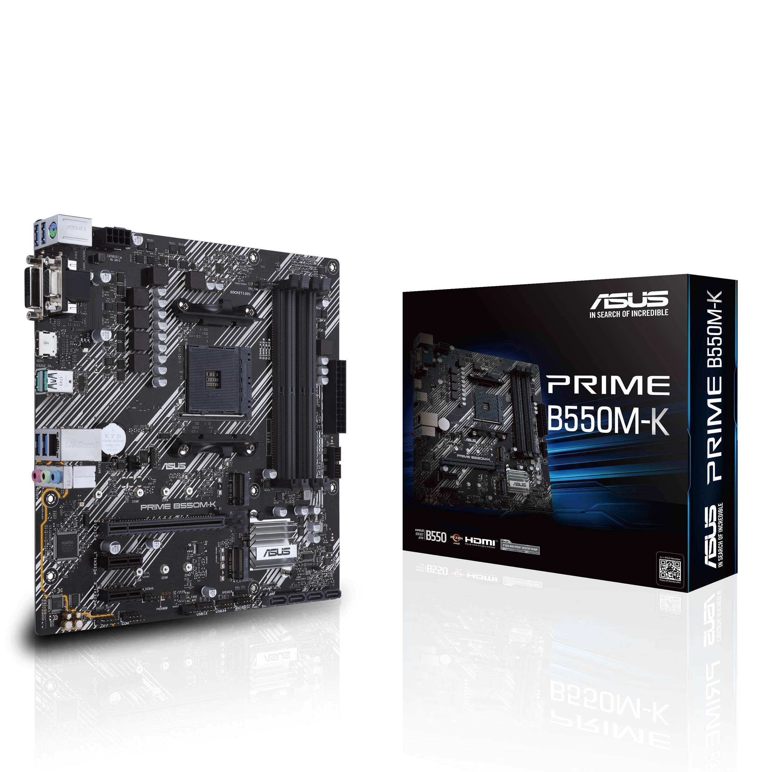 Asus Prime B550M K Amd Am4 Zen 3 Ryzen 5000 & 3Rd Gen Ryzen Micro Atx Motherboard (Pcie 4.0, Ecc Memory, 1Gb Lan, Dual M.2, Usb