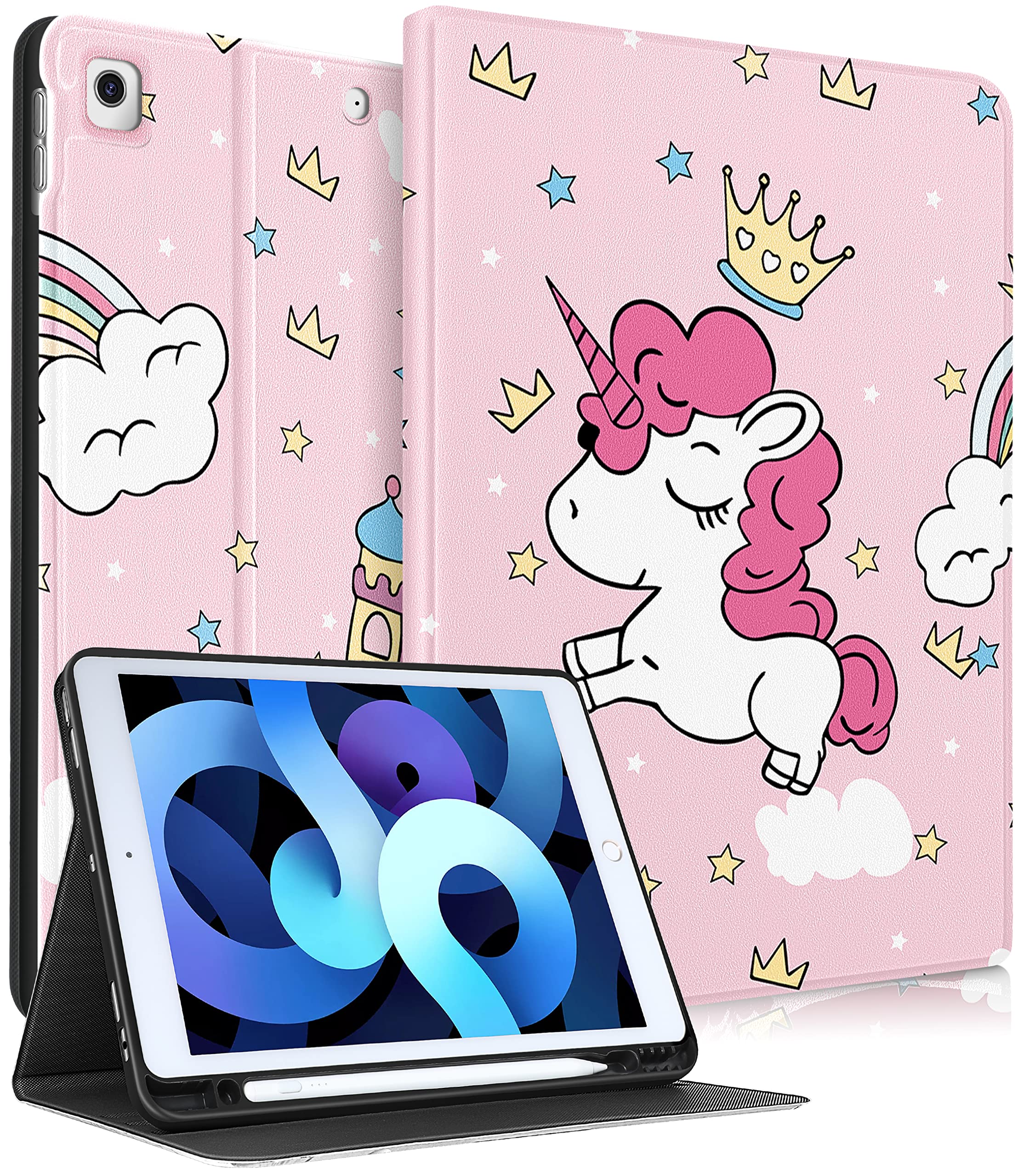 Uppuppy For Ipad 9Th/8Th/7Th Generation Case 10.2 Inch Girls Cute Kids Women Folio Smart Cover With Pencil Holder Cartoon Design