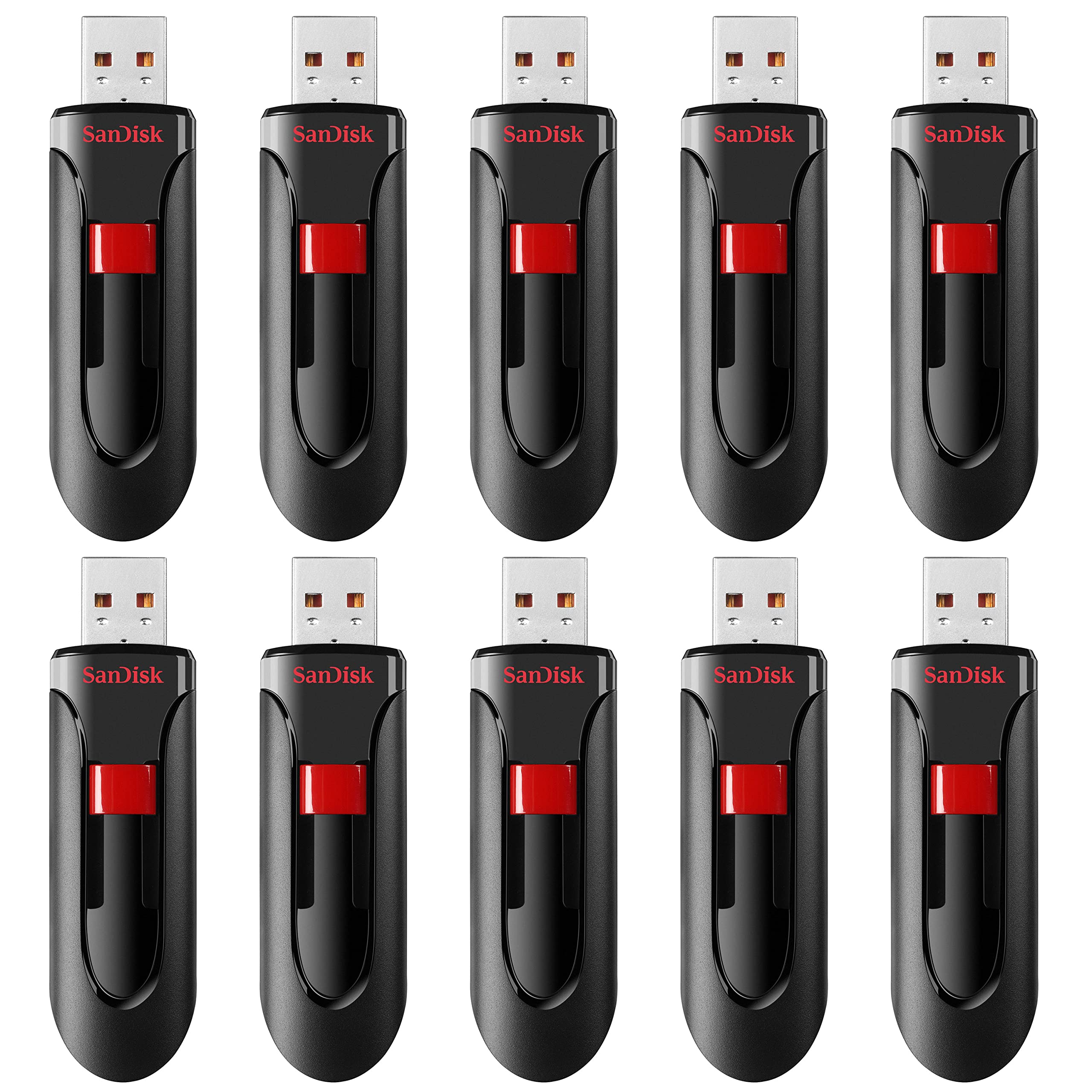 SanDisk 64GB 10-Pack Cruzer Glide USB 2.0 Flash Drive (10x64GB) - SDCZ60-064G-B10CT, Black