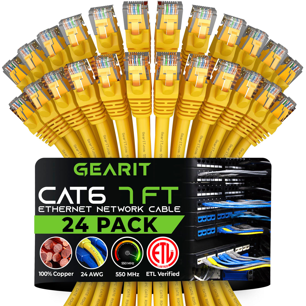 Gearit Cat 6 Ethernet Cable 7 Ft (24 Pack)   Cat6 Patch Cable, Cat 6 Patch Cable, Cat6 Cable, Cat 6 Cable, Cat6 Ethernet Cable,