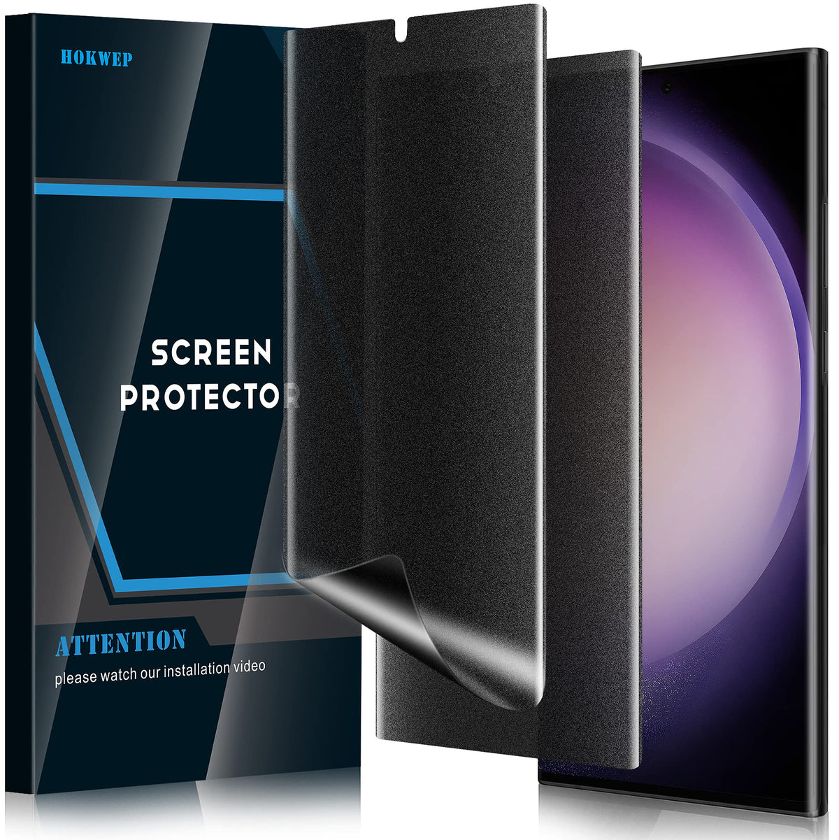 Hokwep [2 Pack] Galaxy S23 Ultra Screen Protector, Matte Privacy Full Adhesive Flexible Tpu Film [Support In Screen Unlock] [Ant