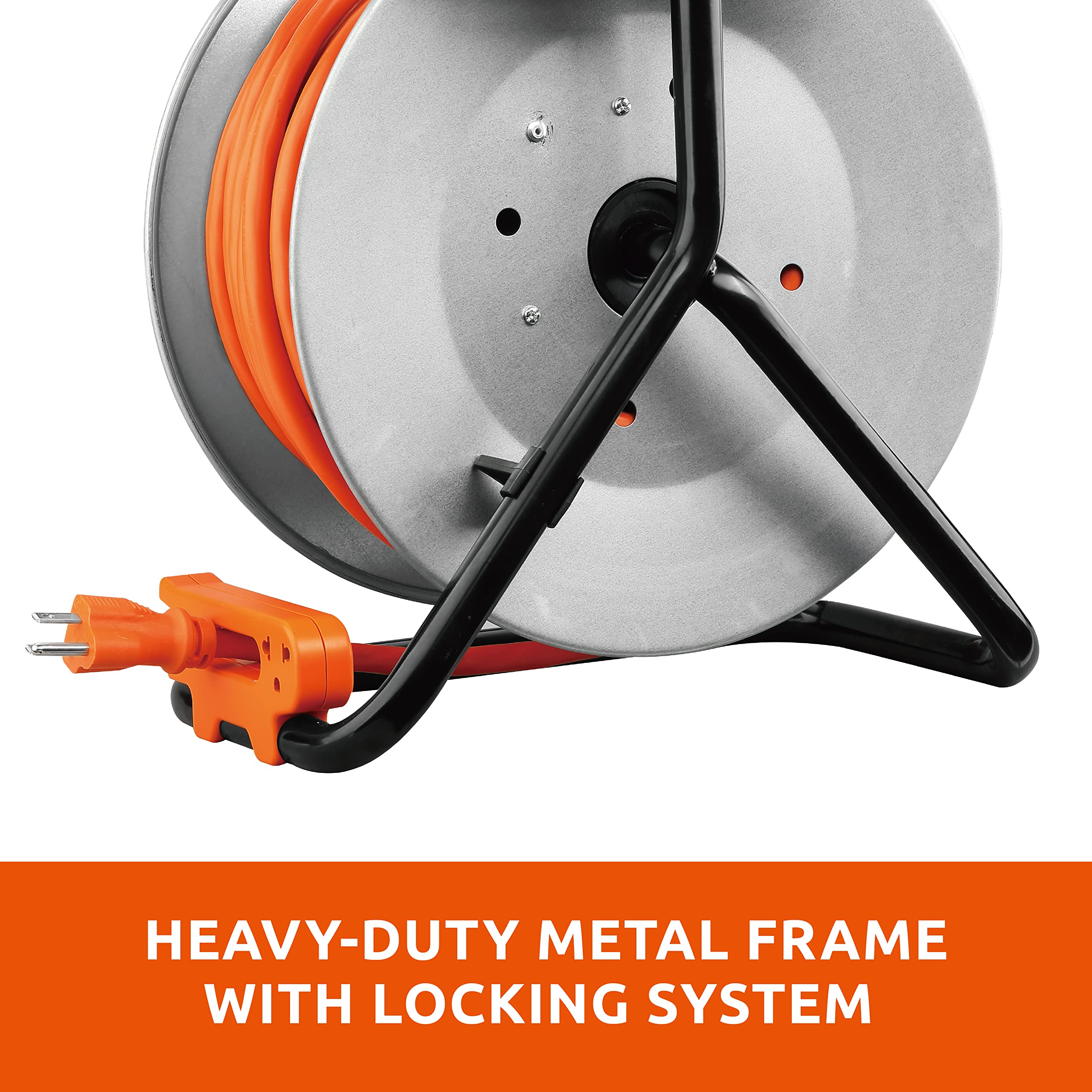 Link2Home Contractor Grade Retractable Extension Cord Reel 75 Ft. With 4 Outlets & Heavy Duty/High Visibility 3 Prong Sjtw Cord