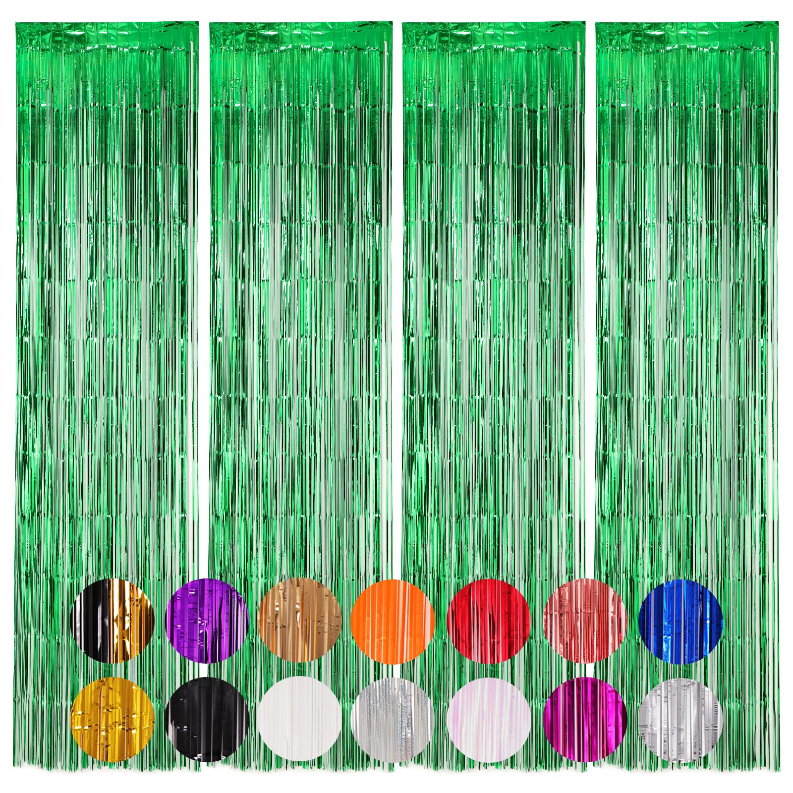 Voircoloria 4 Pack Green Foil Fringe Backdrop Curtains, Tinsel Streamers Birthday Party Decorations, Fringe Backdrop For Graduat