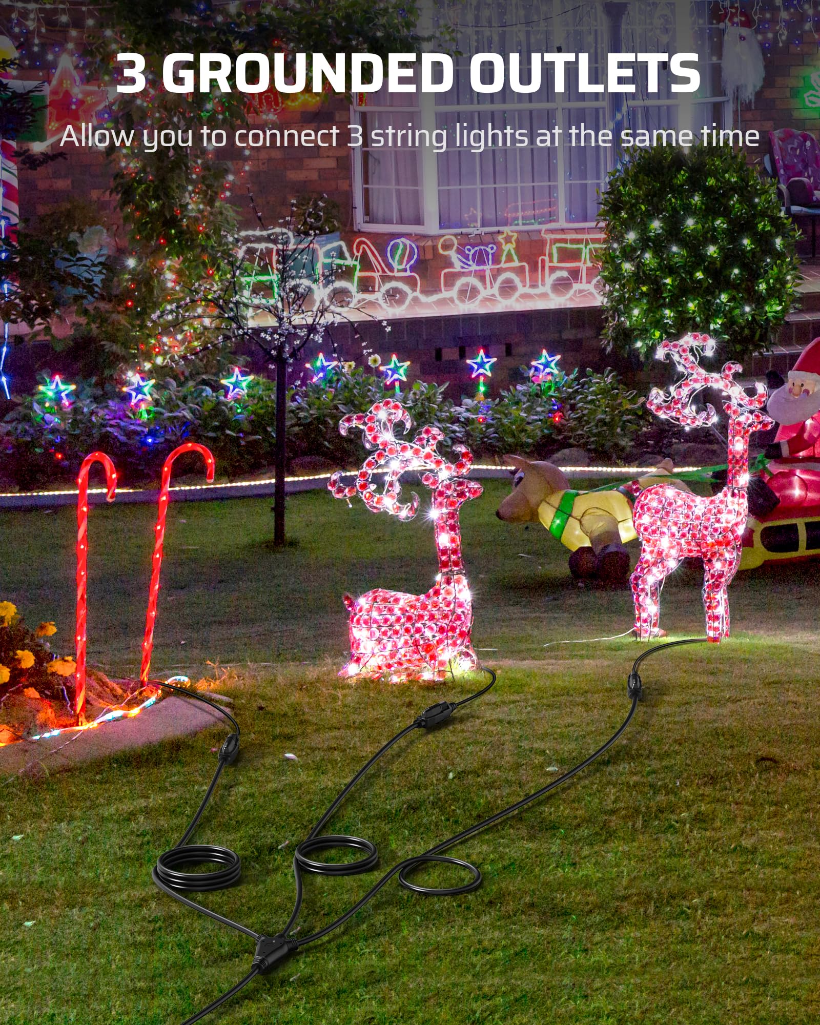 Dewenwils Outdoor Extension Cord 1 To 3 Splitter For Outdoor String Lights, 3 Prong Outlets Plugs, Max 13Ft End To End (25 Ft To