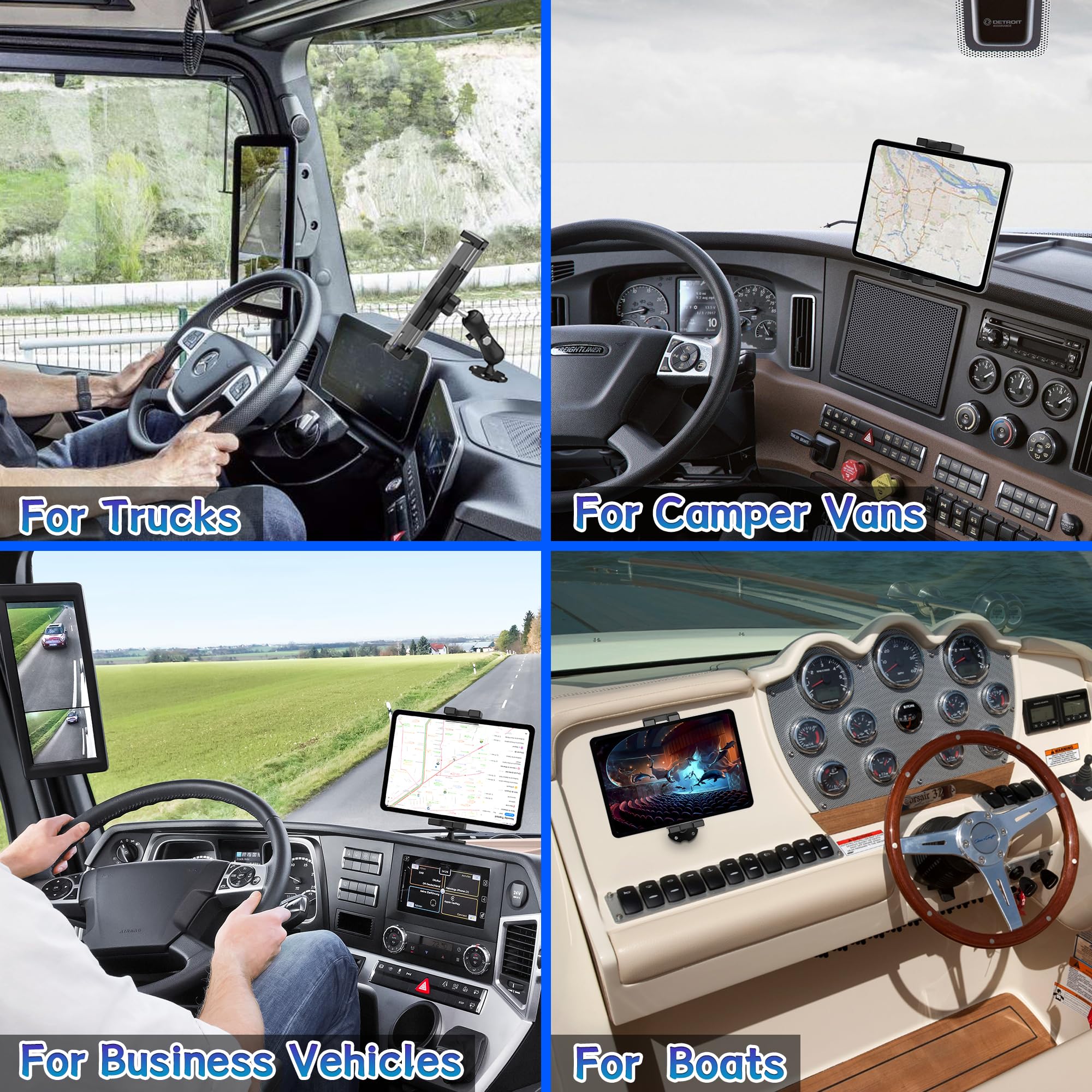 Keuvirya Heavy Duty Tablet Mount For Truck & Vehicle, Drill Base Tablet Holder For Truck With Aluminum Arm, Compatible With 4.7'