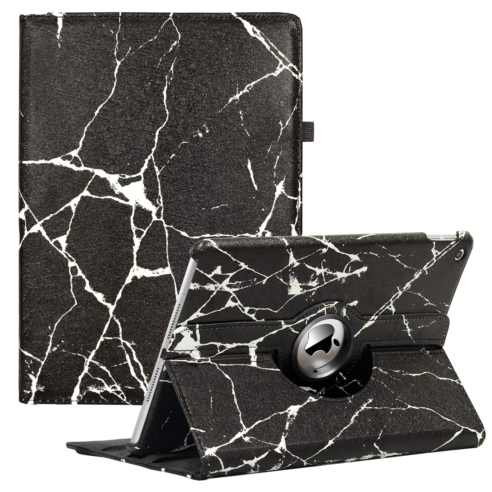 iPad 10.2 Inch Case - 360 Rotating Protective Cover with Sleep Function (Black Marble)