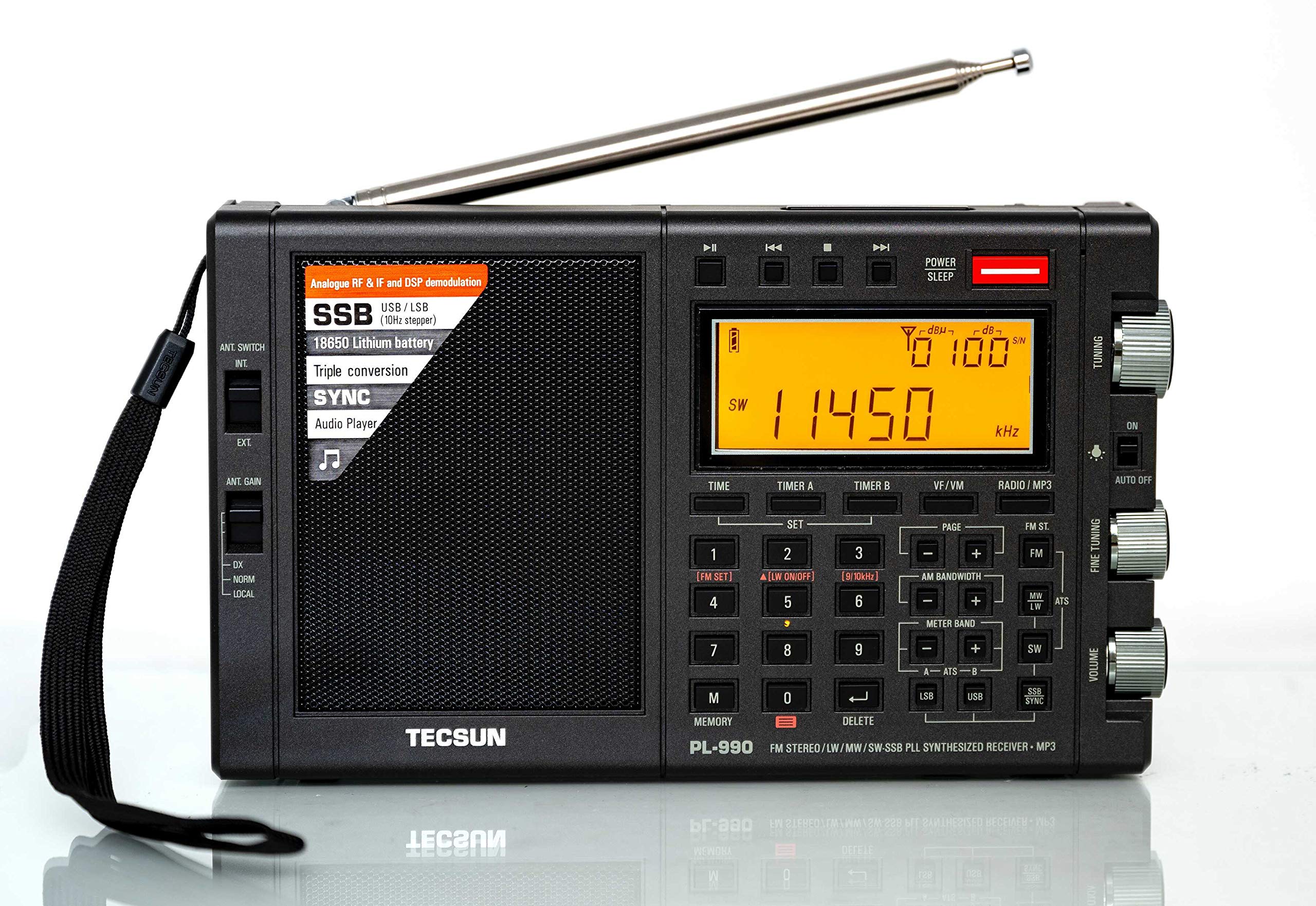Tecsun Pl990 Digital Worldband Am/Fm Shortwave Longwave Radio With Single Side Band Reception & Mp3 Player, Matte Black