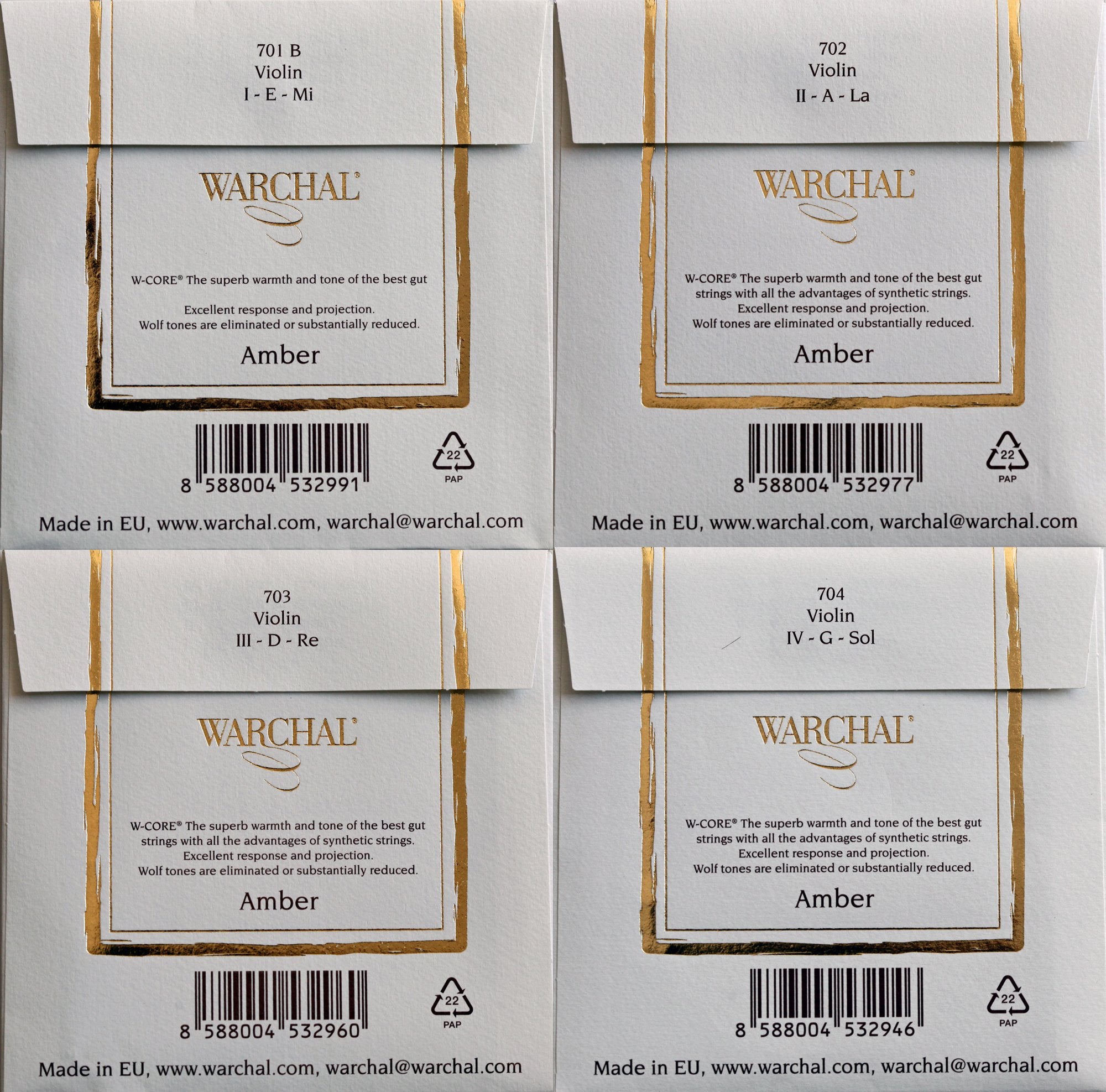Warchal Amber Violin String Set With E Ball End
