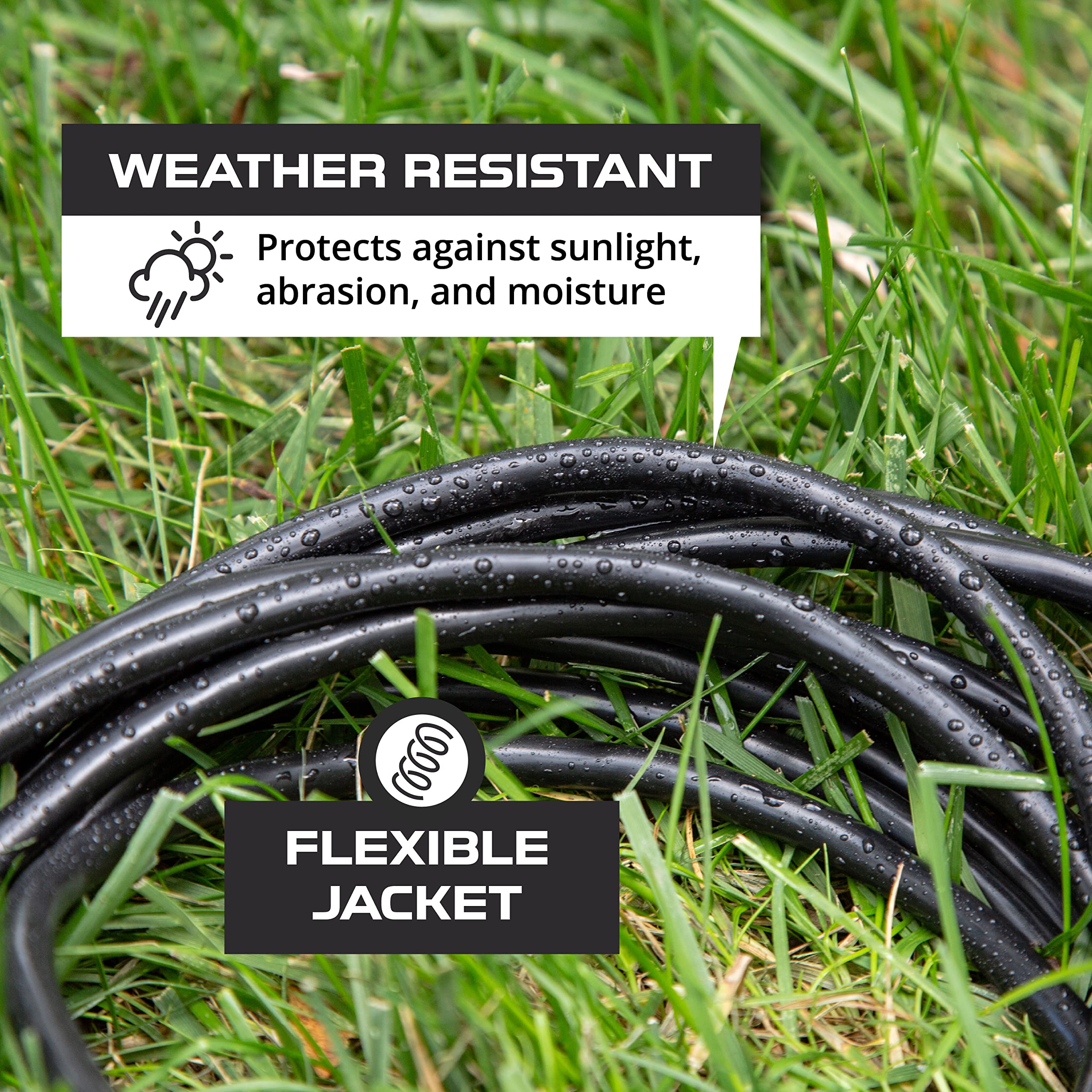 Iron Forge Cable 2 Pack Outdoor Extension Cord 10 Ft, 16/3 Sjtw Heavy Duty Black Extension Cord 3 Prong, 13 Amp Weatherproof Ext