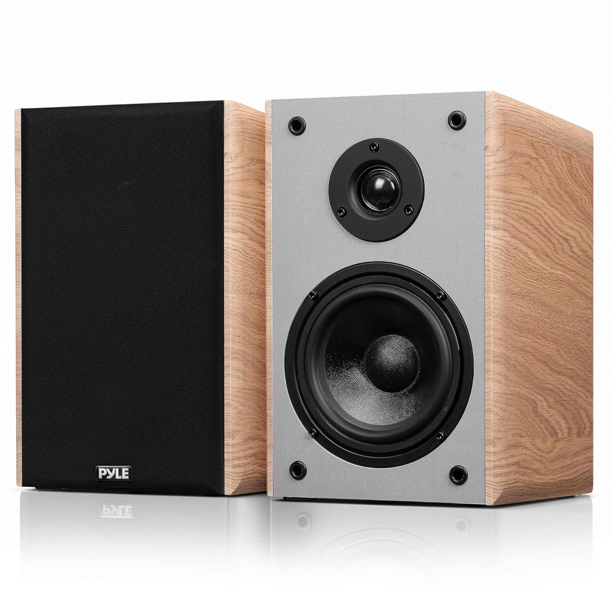 Pyle 5.25 Home Audio Speakers, 2-Way Passive Bookshelf, 200W Max Power, 1 Silk Dome Tweeter, Composite Woofer, Gold Plated 5 Way