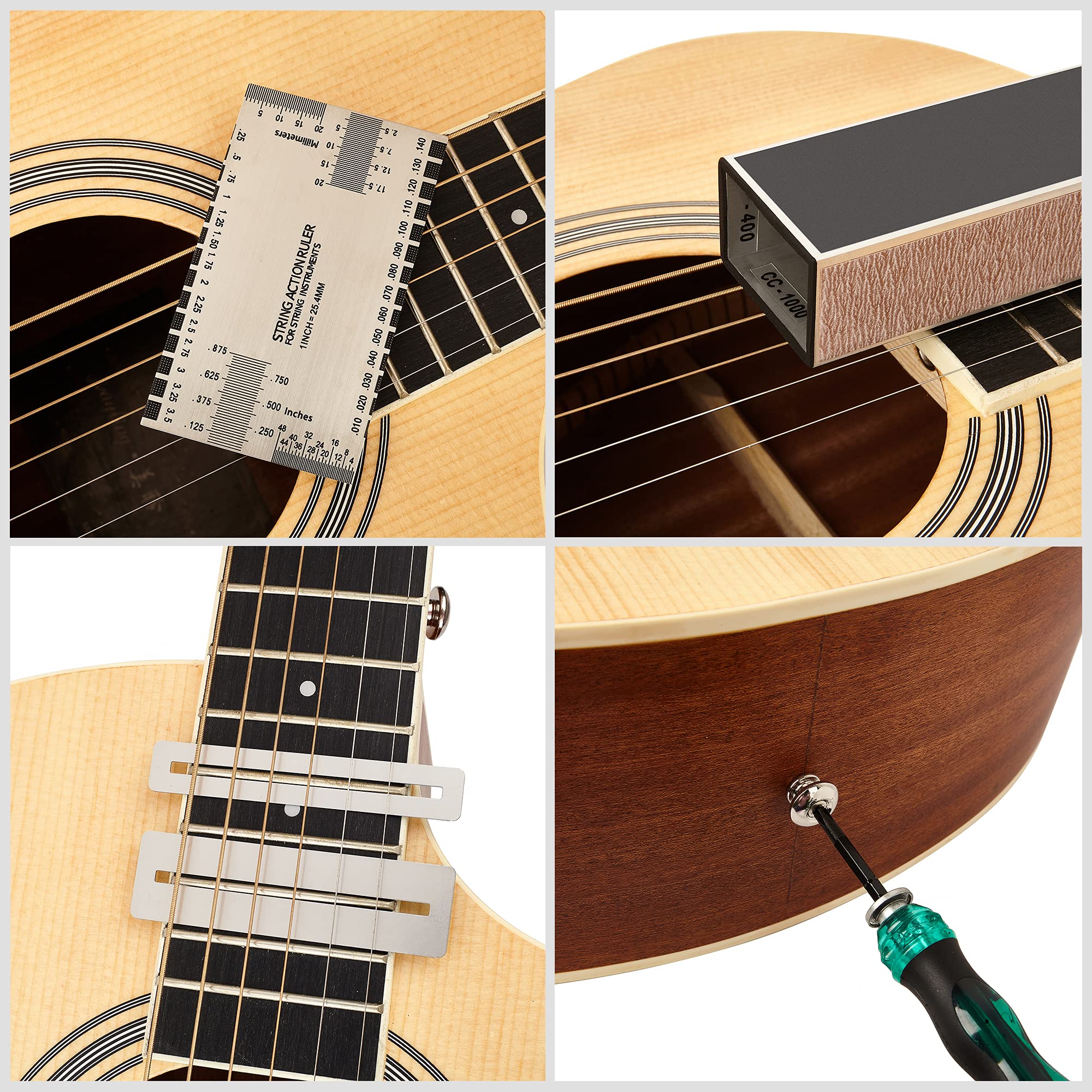 Miecoo 19Pcs Guitar Repair Tool Kit With 8 Inch Guitar Fret Leveling Beam, 9 Understring Radius Gauge, Fret Crowning File, Strin