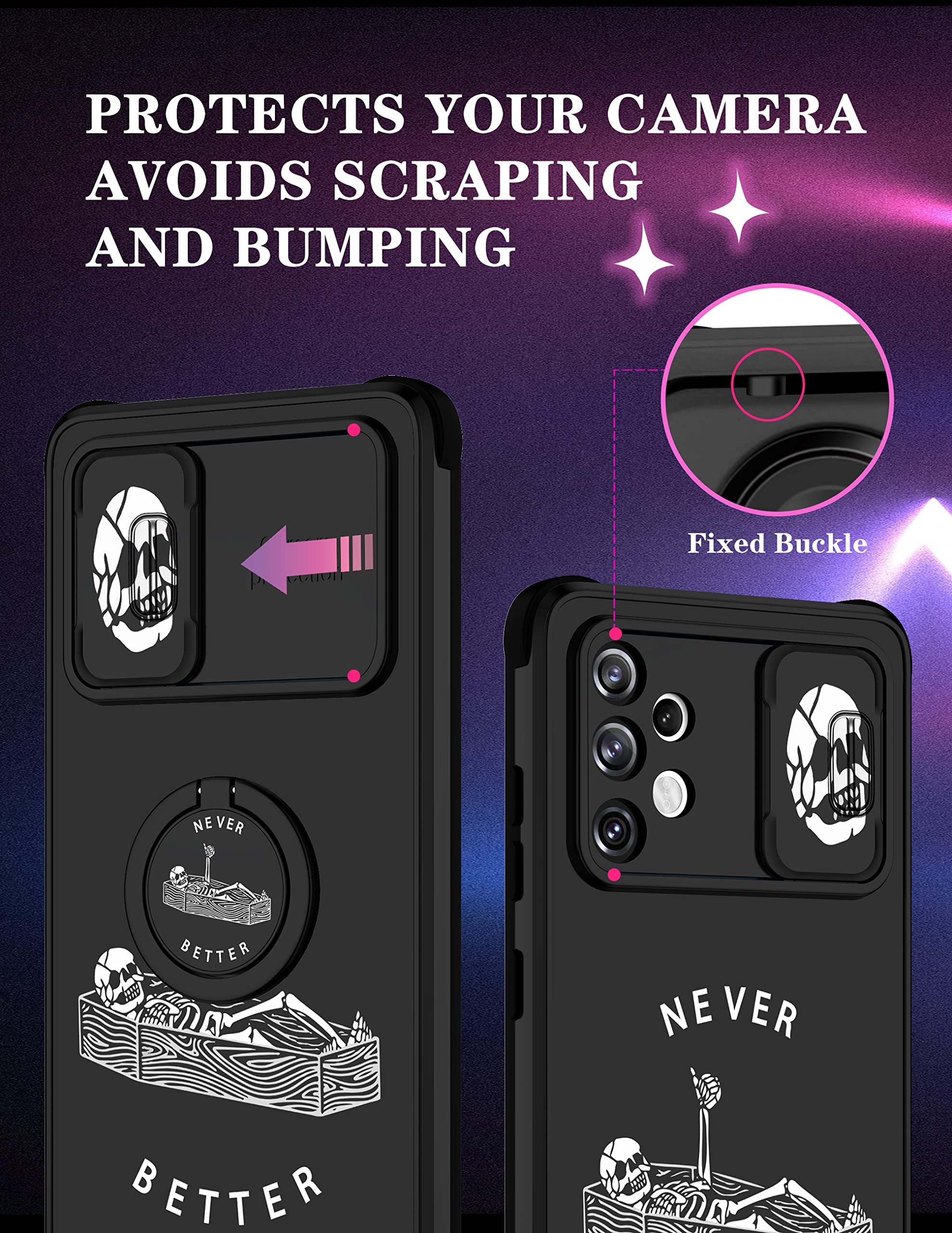 Goocrux (2In1 For Samsung Galaxy A32 5G Case Skull Skeleton Women Girls Cute Gothic Phone Cover Horror With Slide Camera Cover+R