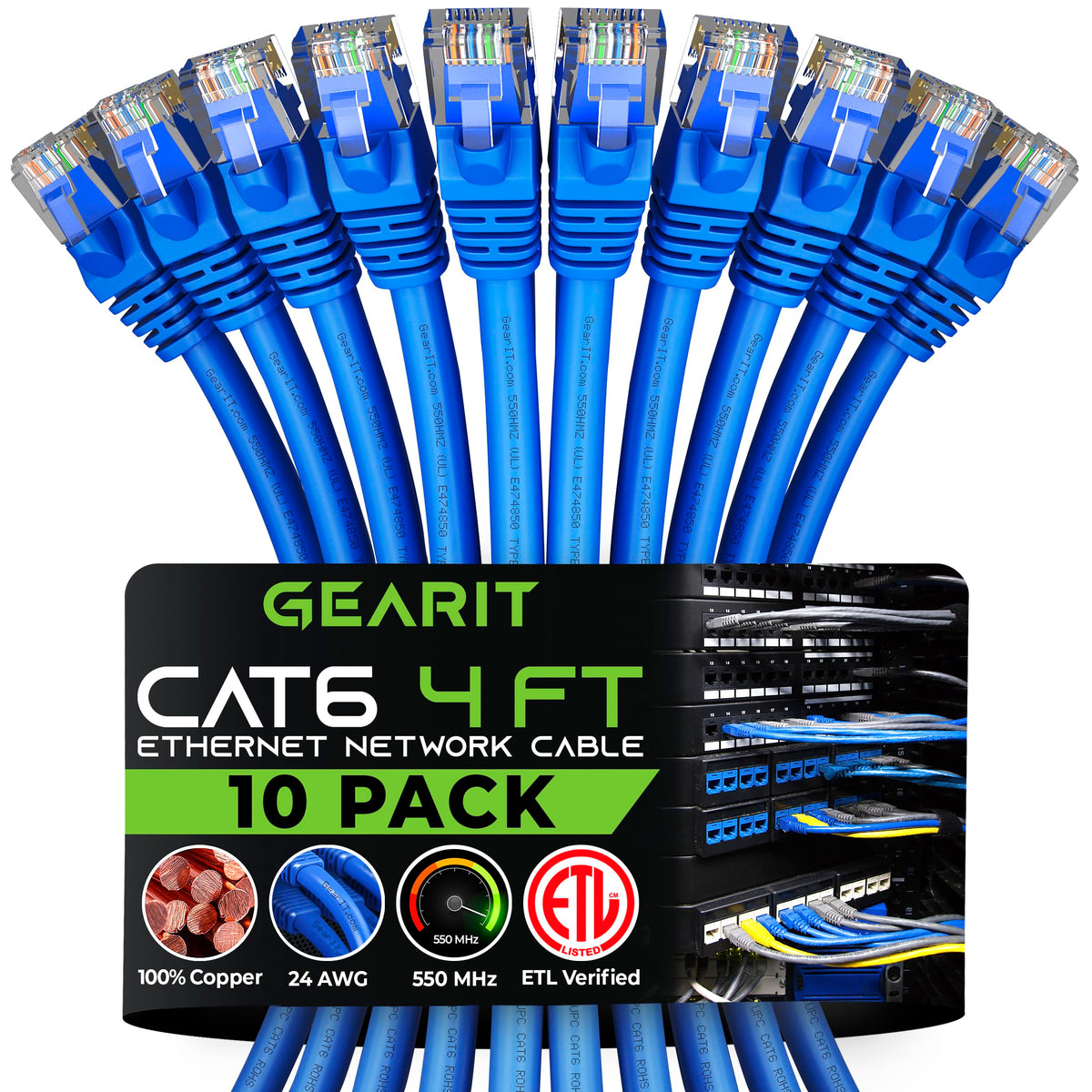 Gearit Cat 6 Ethernet Cable 4 Ft (10 Pack)   Cat6 Patch Cable, Cat 6 Patch Cable, Cat6 Cable, Cat 6 Cable, Cat6 Ethernet Cable,
