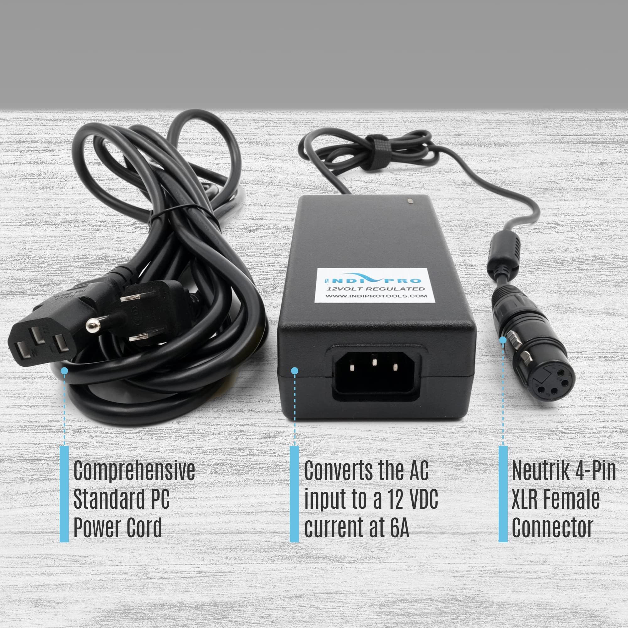 Indipro 12V, 10A Ac Power Supply With 4 Pin Neutrix Xlr Female Connector | Power Pro Cameras, Lights & Other Devices | Provide Continuous Power | Accepts 100 To 240 Vac Power | 8� In Length