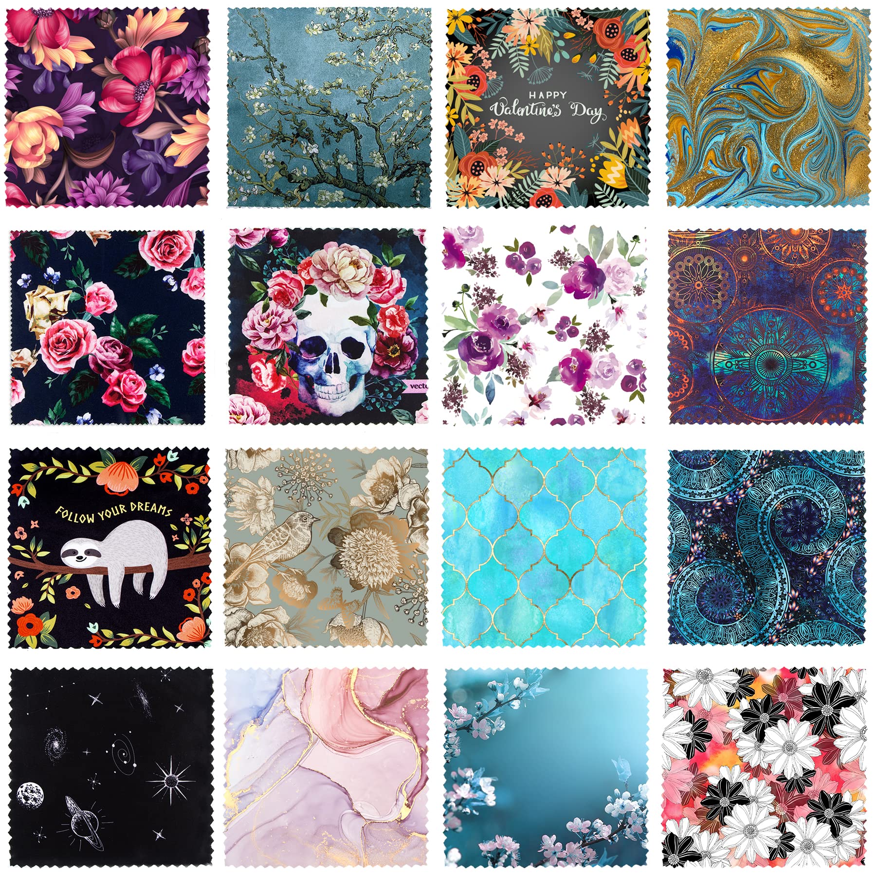Pattern Printed Soft Microfiber Cleaning Cloths 16 Pieces For Eyeglasses, Camera Kens, Cell Phones, Cd, Dvd, Computers, Tablets,