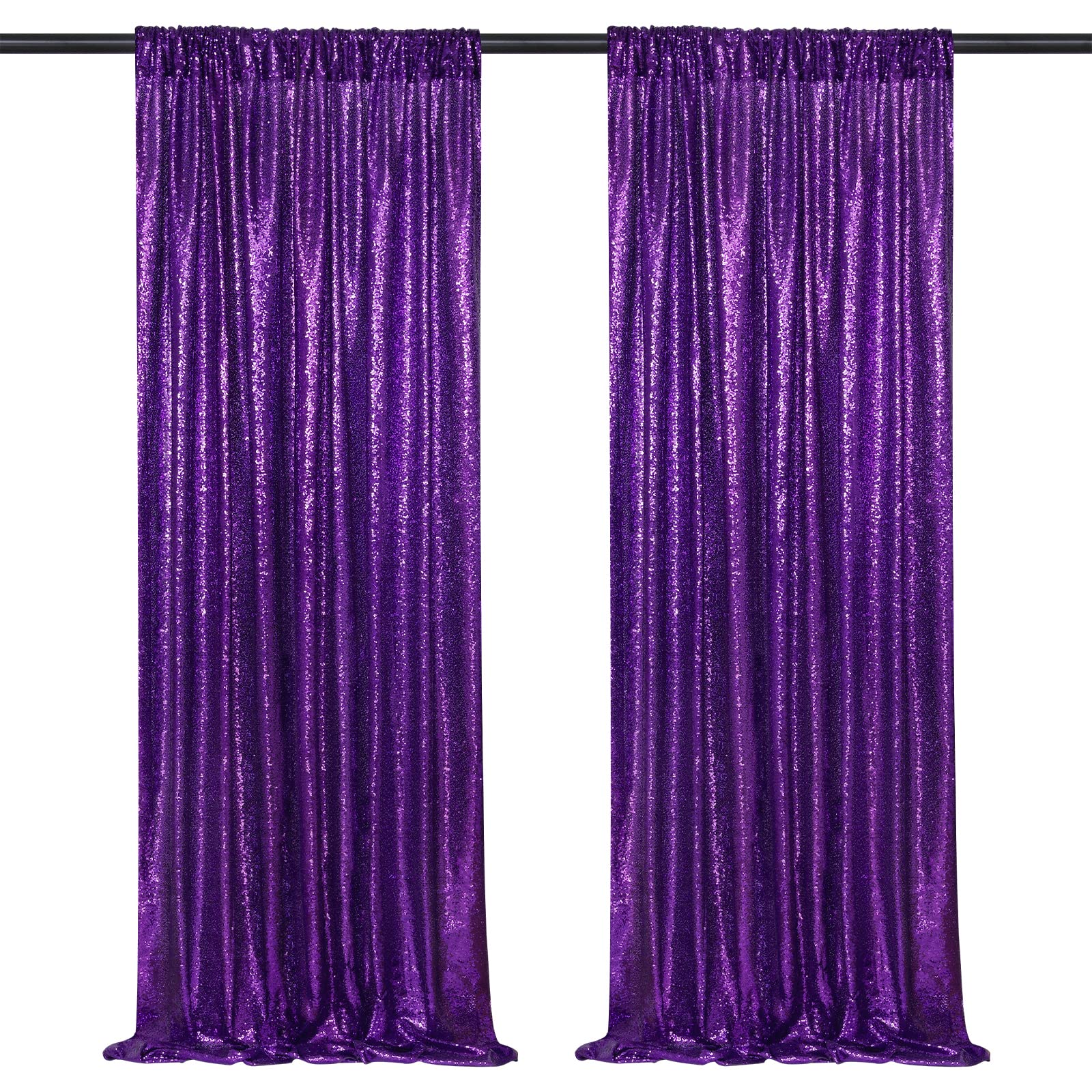 Purple Sequin Backdrop 2 Panels 2Ftx8Ft Glitter Halloween Party Backdrop Curtains Photo Background For Wedding Baby Shower Stage